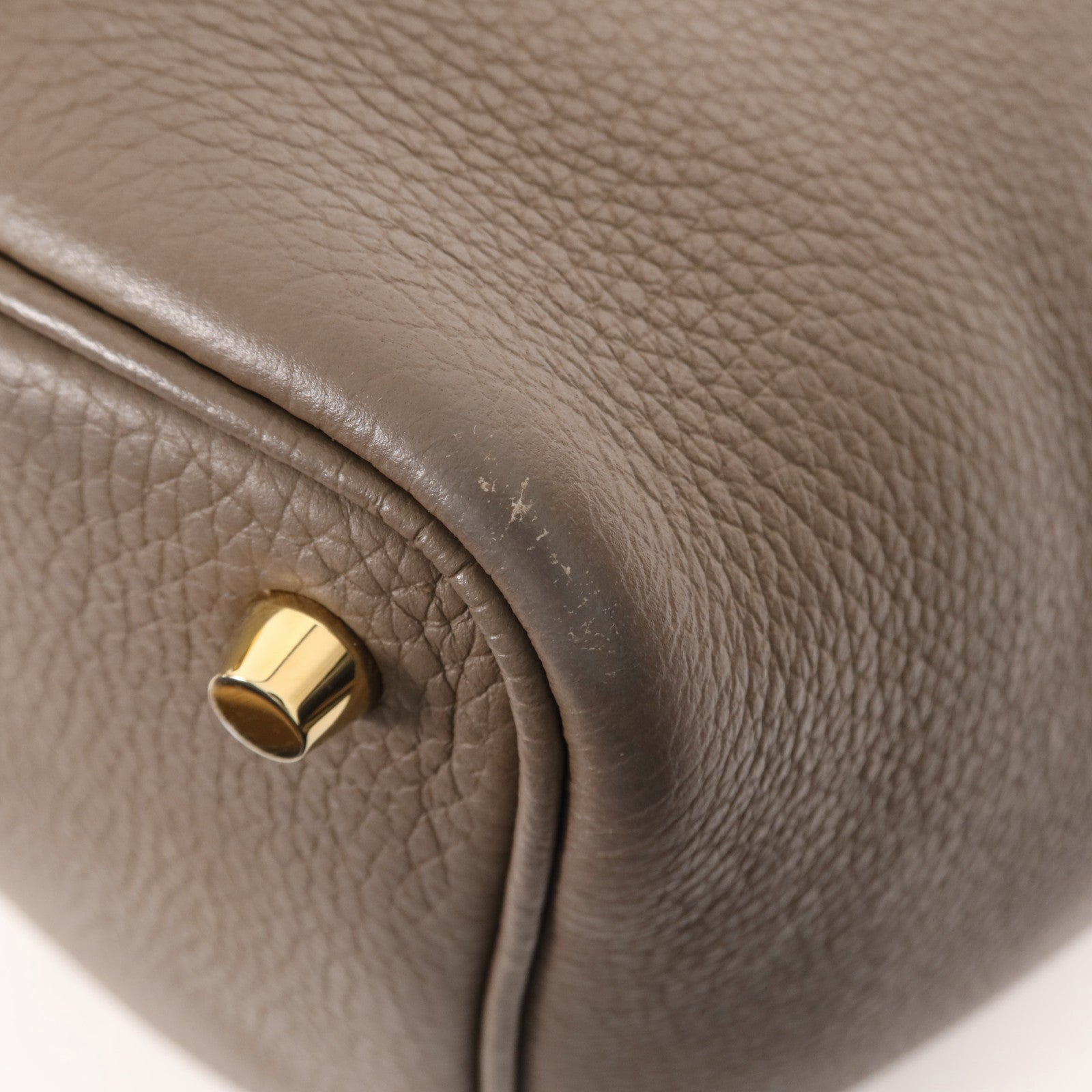 HERMES Clemence皮革Picotin PM金扣手挽袋Etoupe