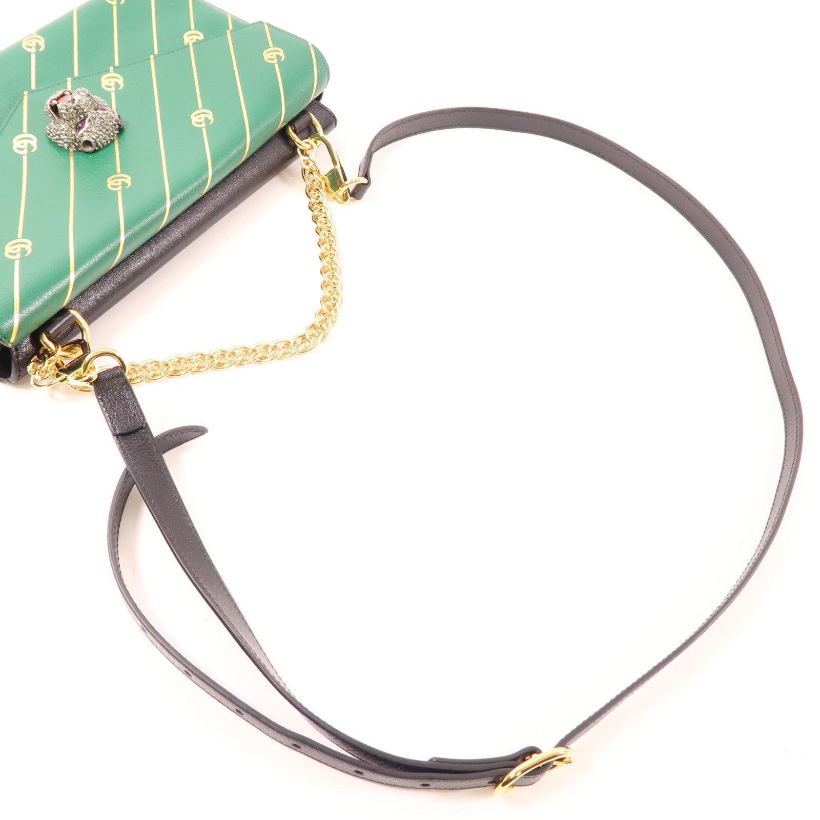 GUCCI GG GHW Thiara Medium 2Way Shoulder Bag Leather Black Green 524822