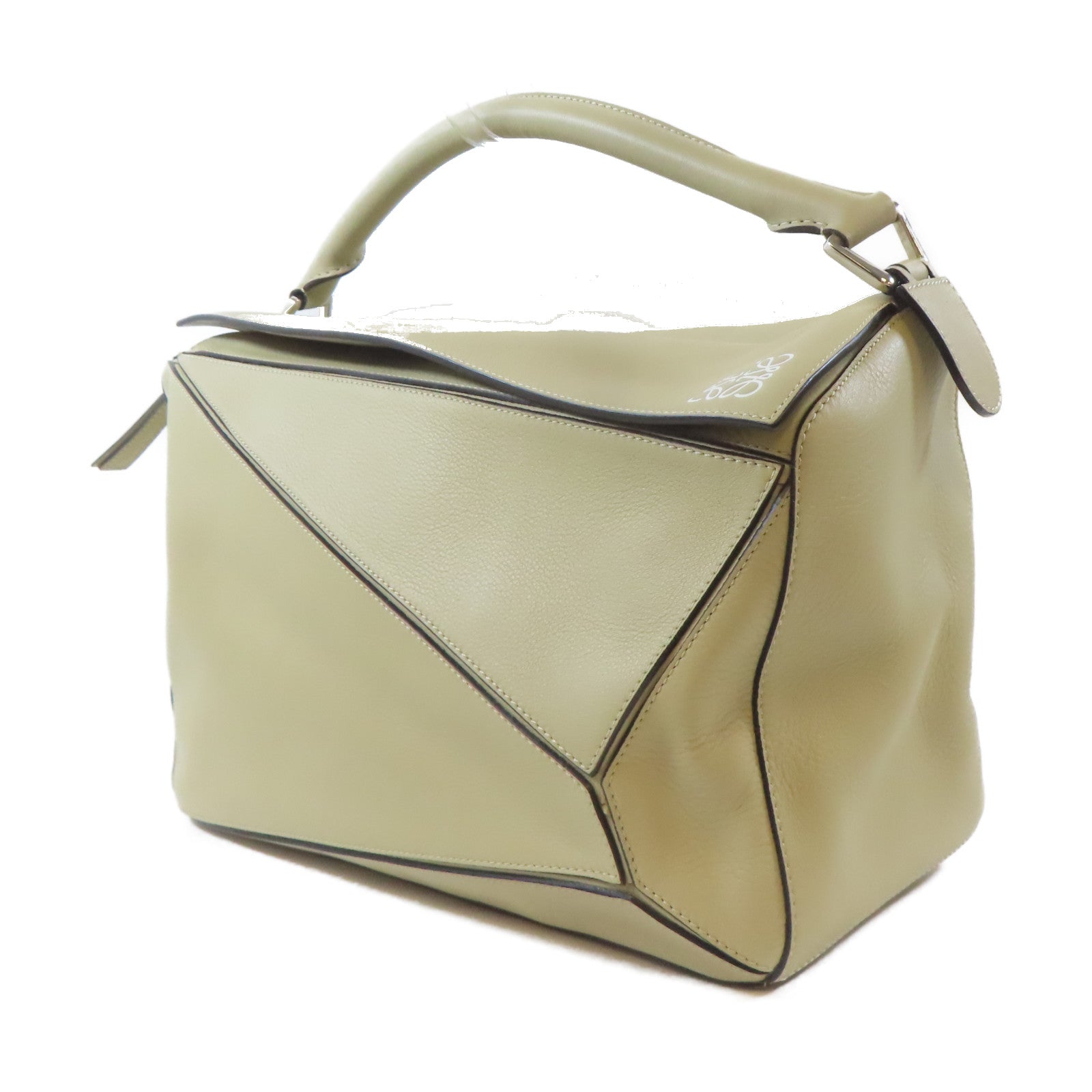 LOEWE 牛皮皮革Large Puzzle銀扣手挽肩背兩用袋淺褐色