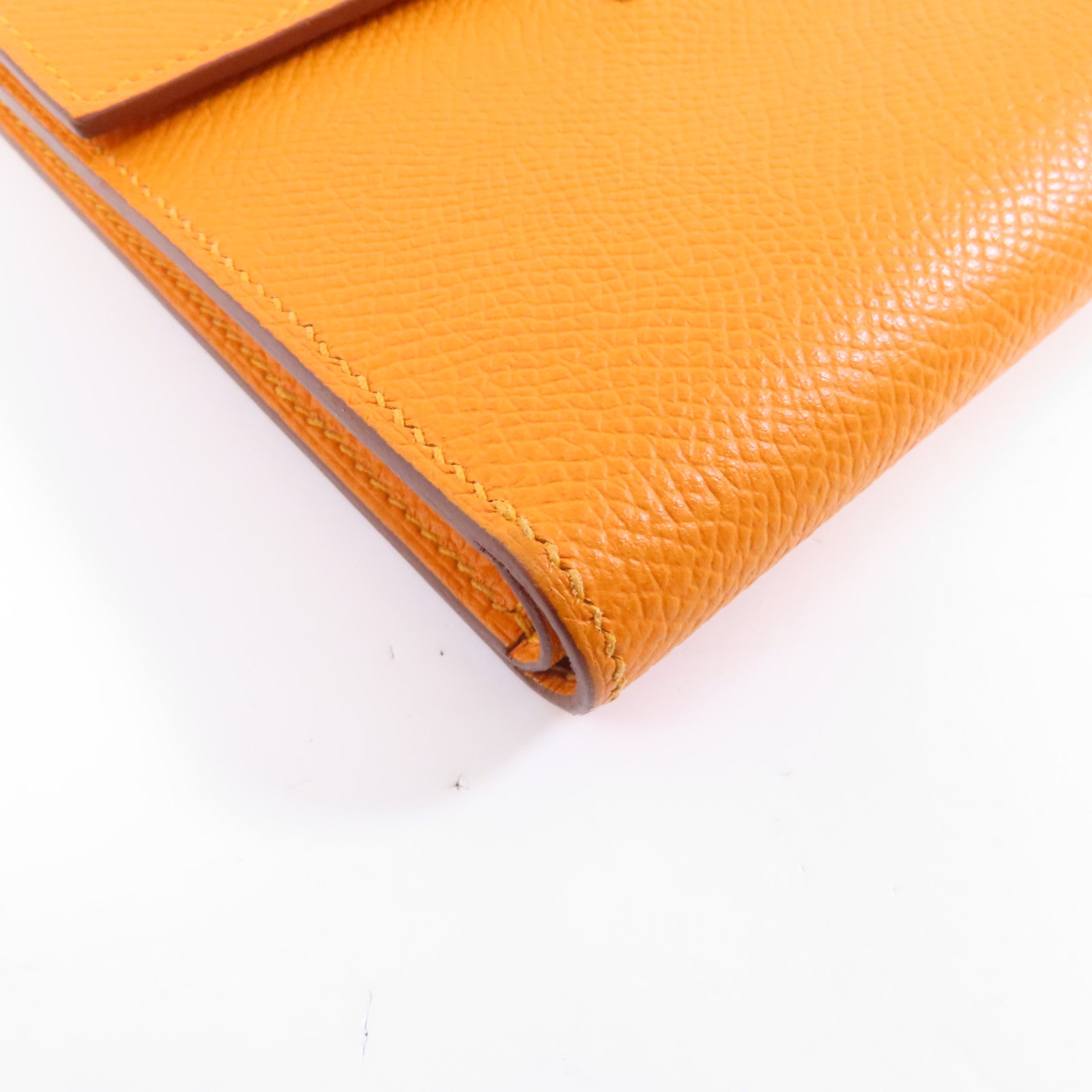 HERMES Epsom皮革Clic 12銀扣錢包Orange/橙色