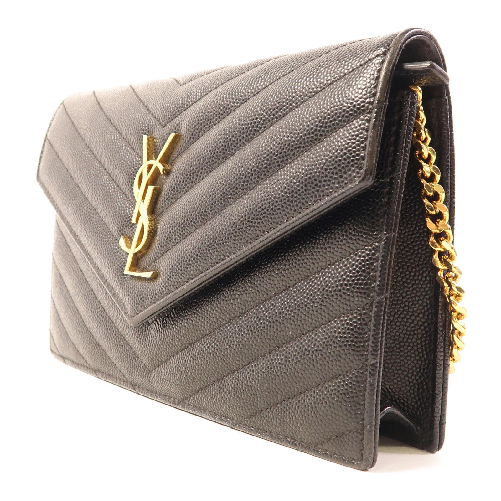 SAINT LAURENT 牛皮皮革Wallet On Chain金扣鏈帶肩背袋