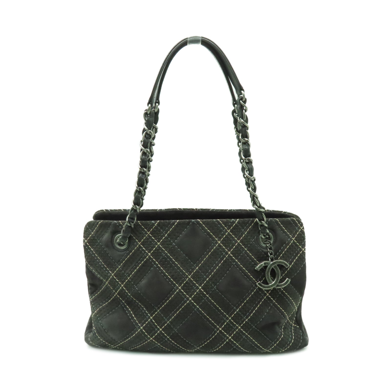 CHANEL 【清倉大減價】麂皮皮革Chain Shoulder Bag銀扣鏈帶肩背袋灰色
