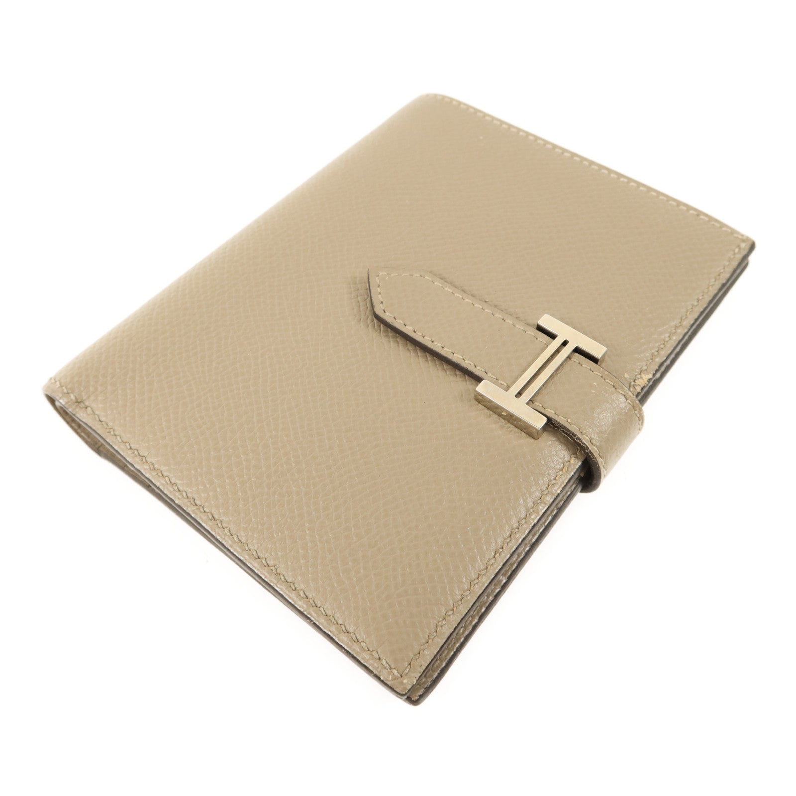 HERMES Epsom皮革Bearn Compact Wallet銀扣錢包Gris Asphalte