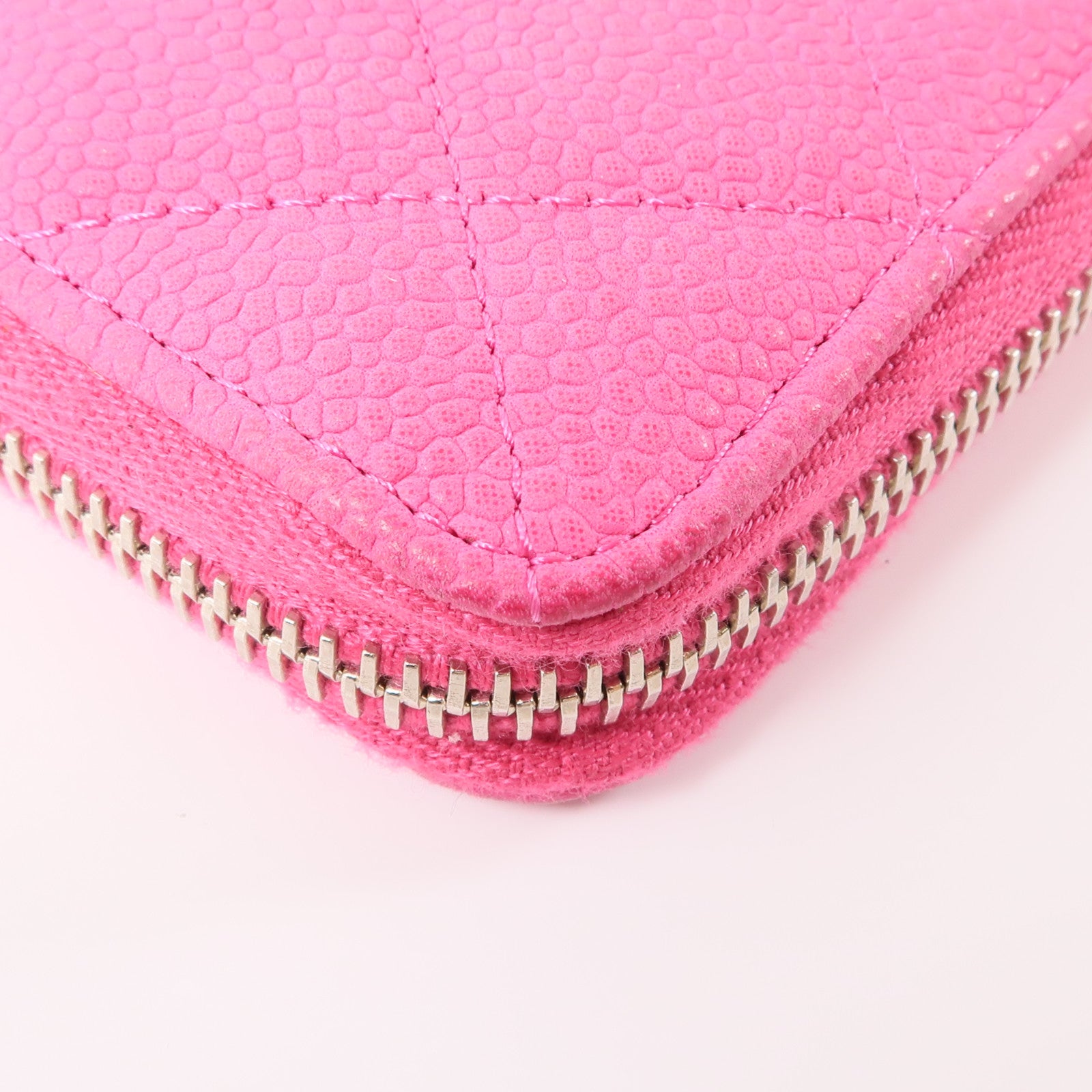 CHANEL 牛皮皮革Long Wallet銀扣長錢包粉紅色