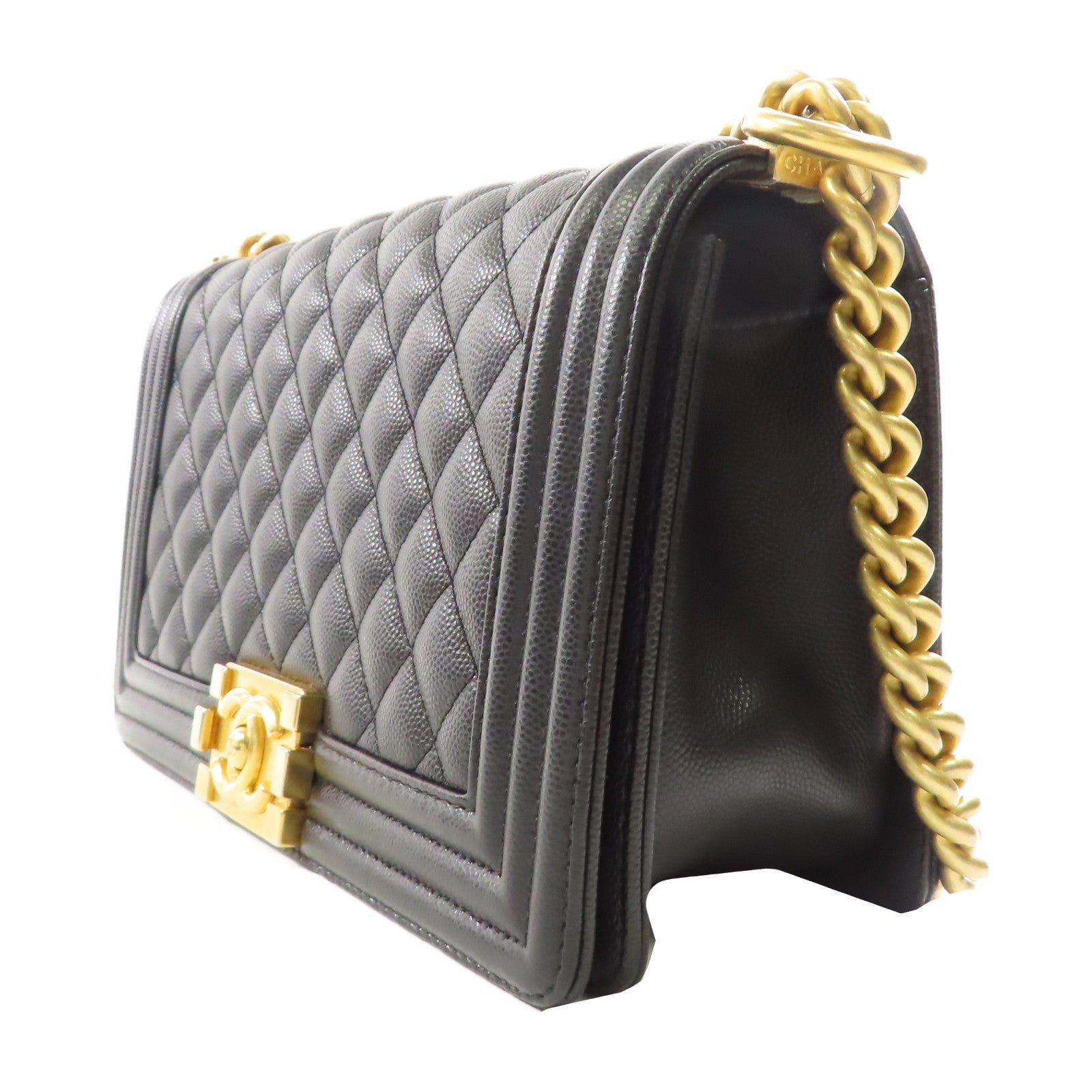 CHANEL 牛皮皮革Boy Chanel金扣肩背袋黑色