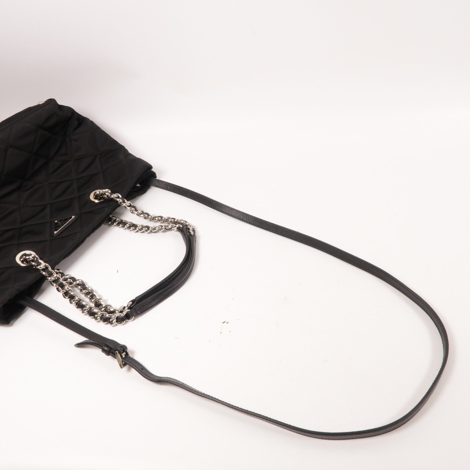 PRADA 尼龍Tessuto Impuntu銀扣手挽肩背兩用袋黑色