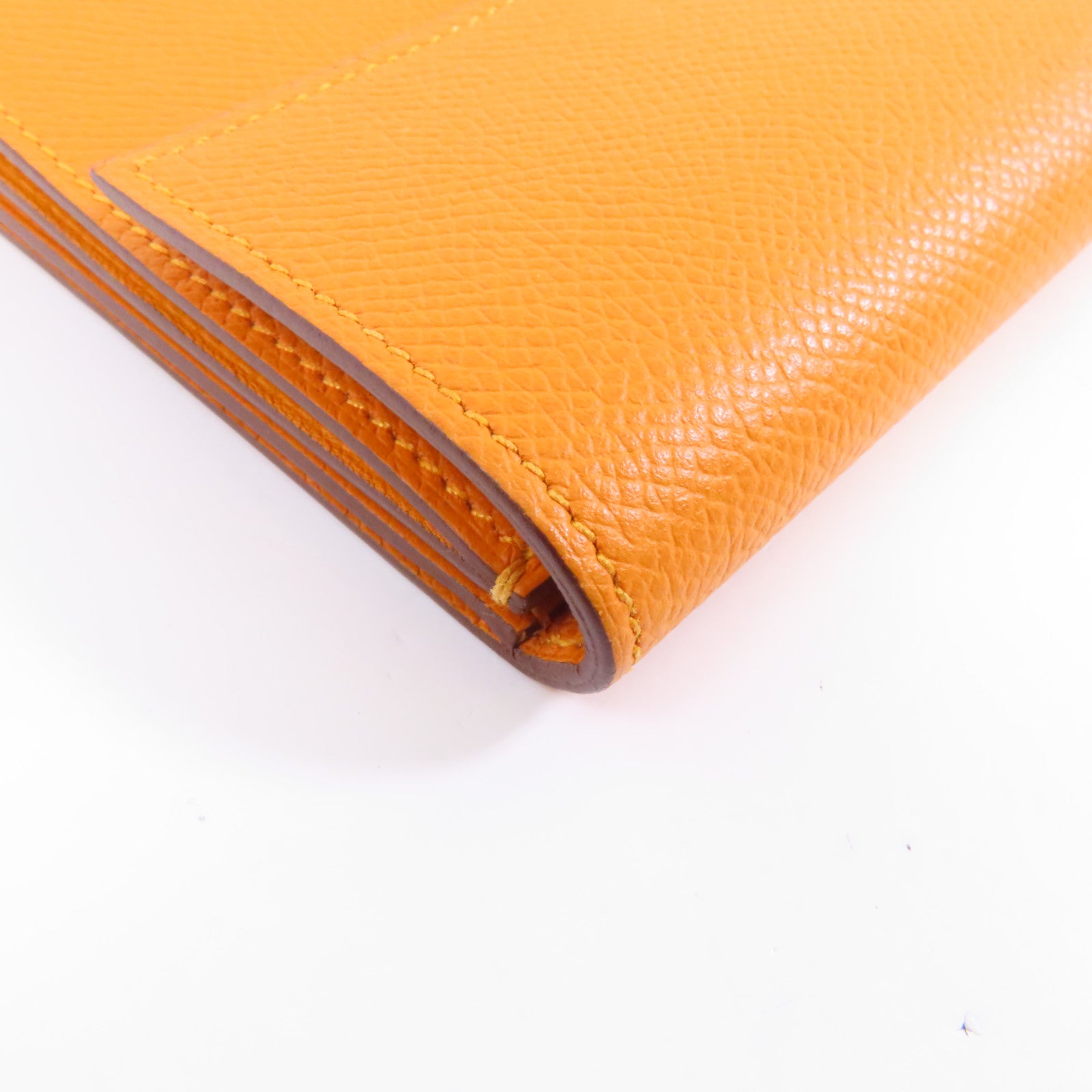 HERMES Epsom皮革Clic 12銀扣錢包Orange/橙色