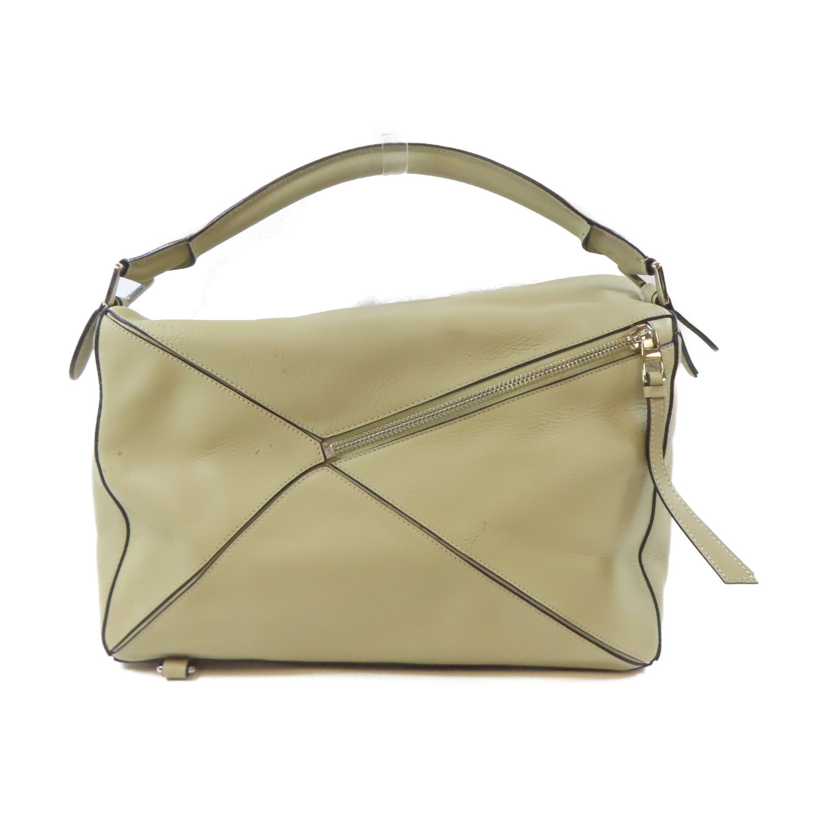 LOEWE 牛皮皮革Large Puzzle銀扣手挽肩背兩用袋淺褐色