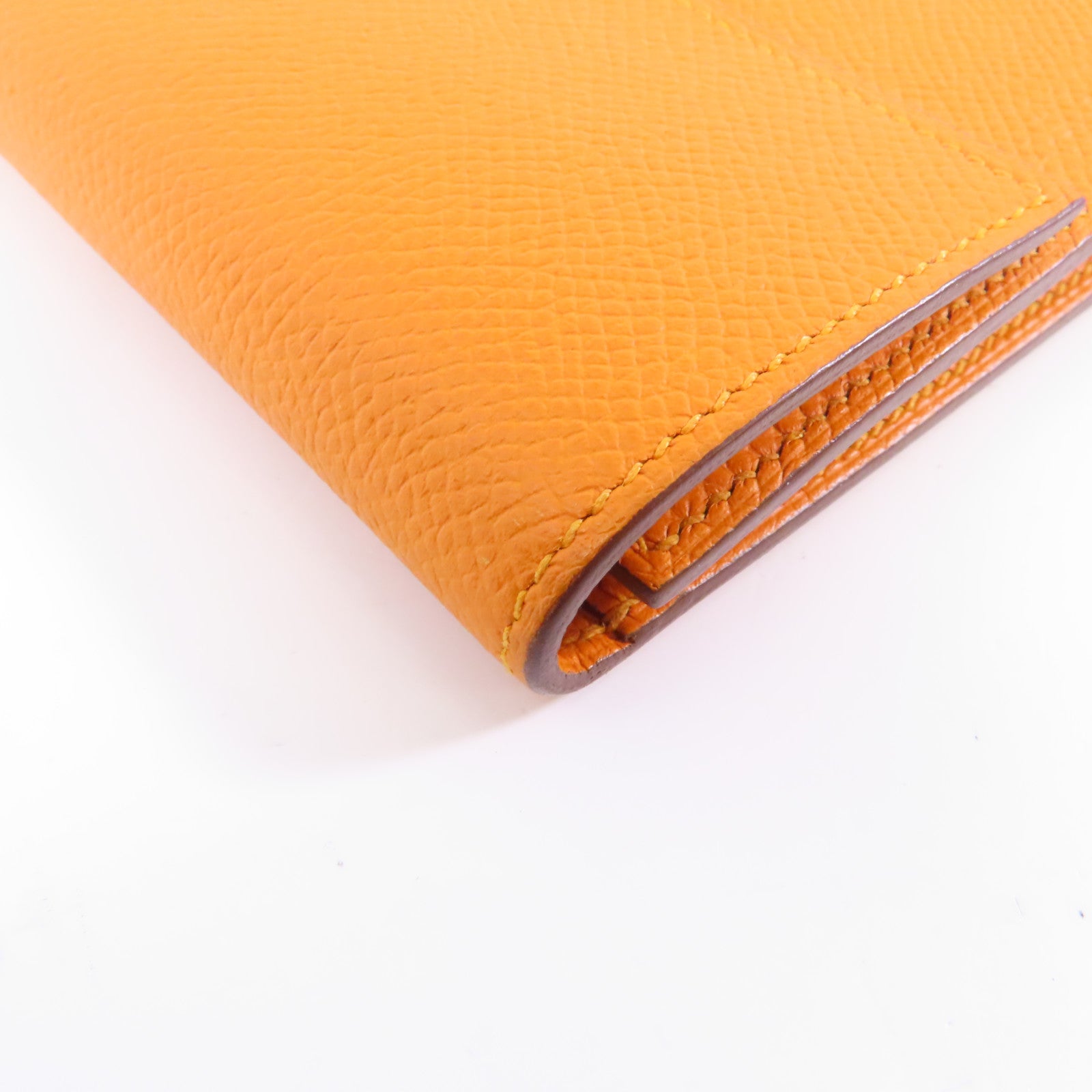 HERMES Epsom皮革Clic 12銀扣錢包Orange/橙色