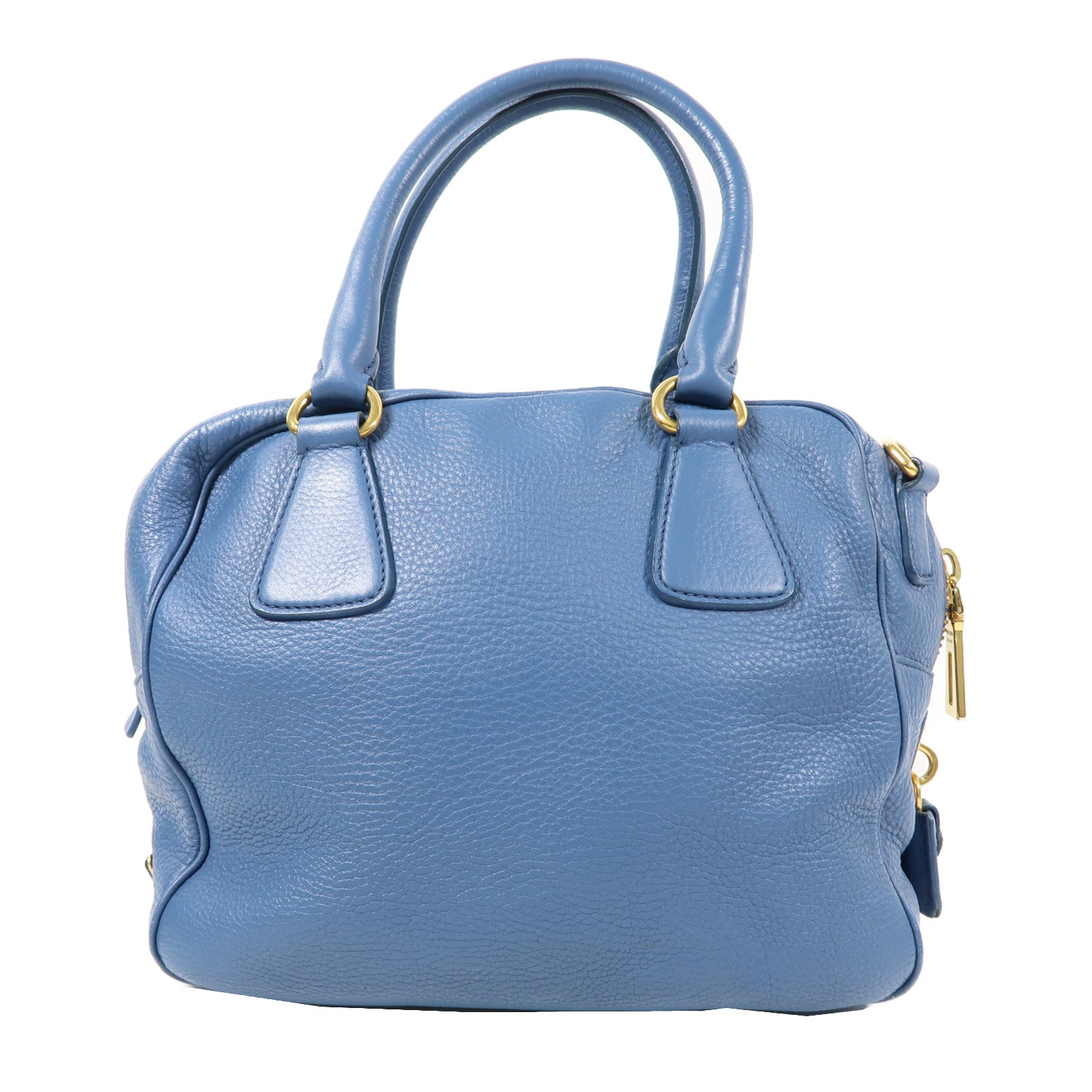 PRADA 牛皮皮革Boston Bag金扣手挽肩背兩用袋藍色