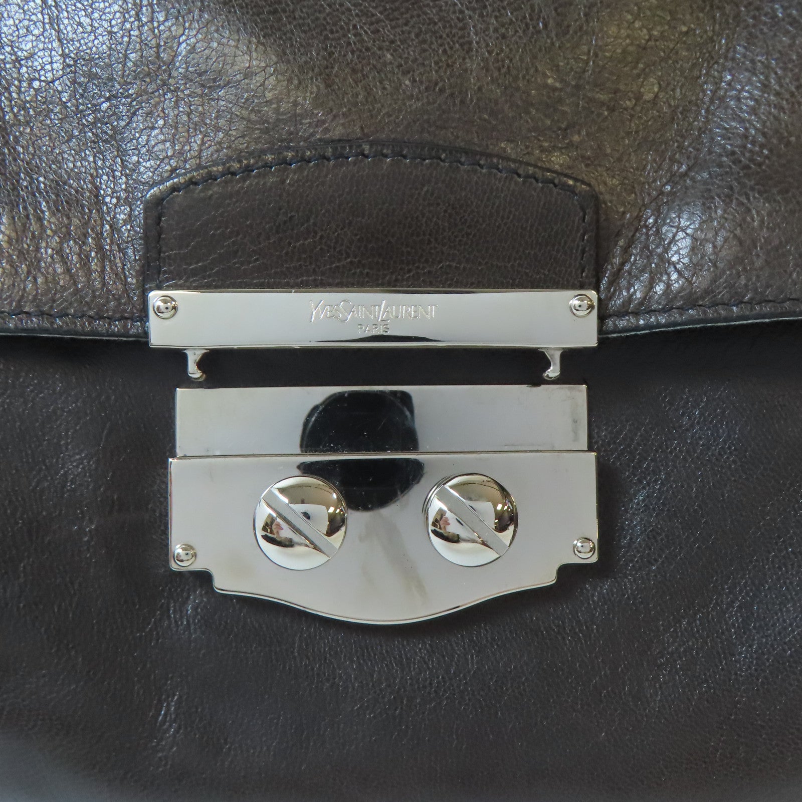 SAINT LAURENT 牛皮皮革Shoulder Bag銀扣鏈帶肩背袋啡色