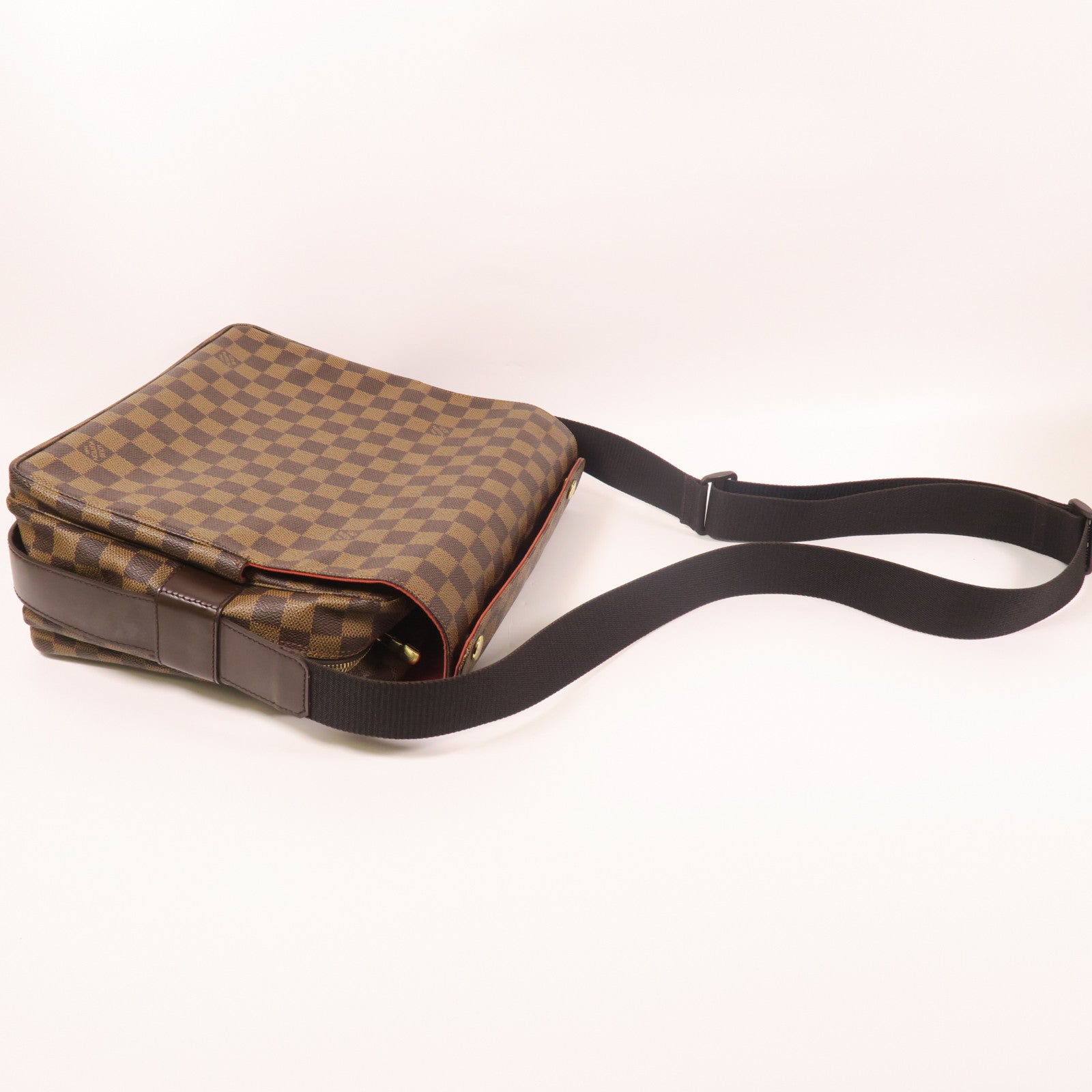 LOUIS VUITTON Damier Naviglio金扣肩背袋棕色