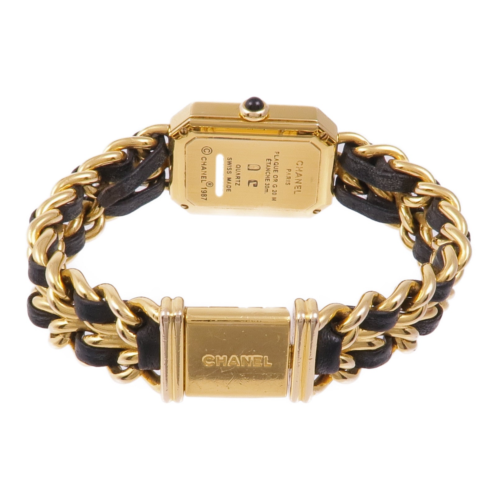 CHANEL CC Premiere M Quartz Watch Gold Plated Leather Black