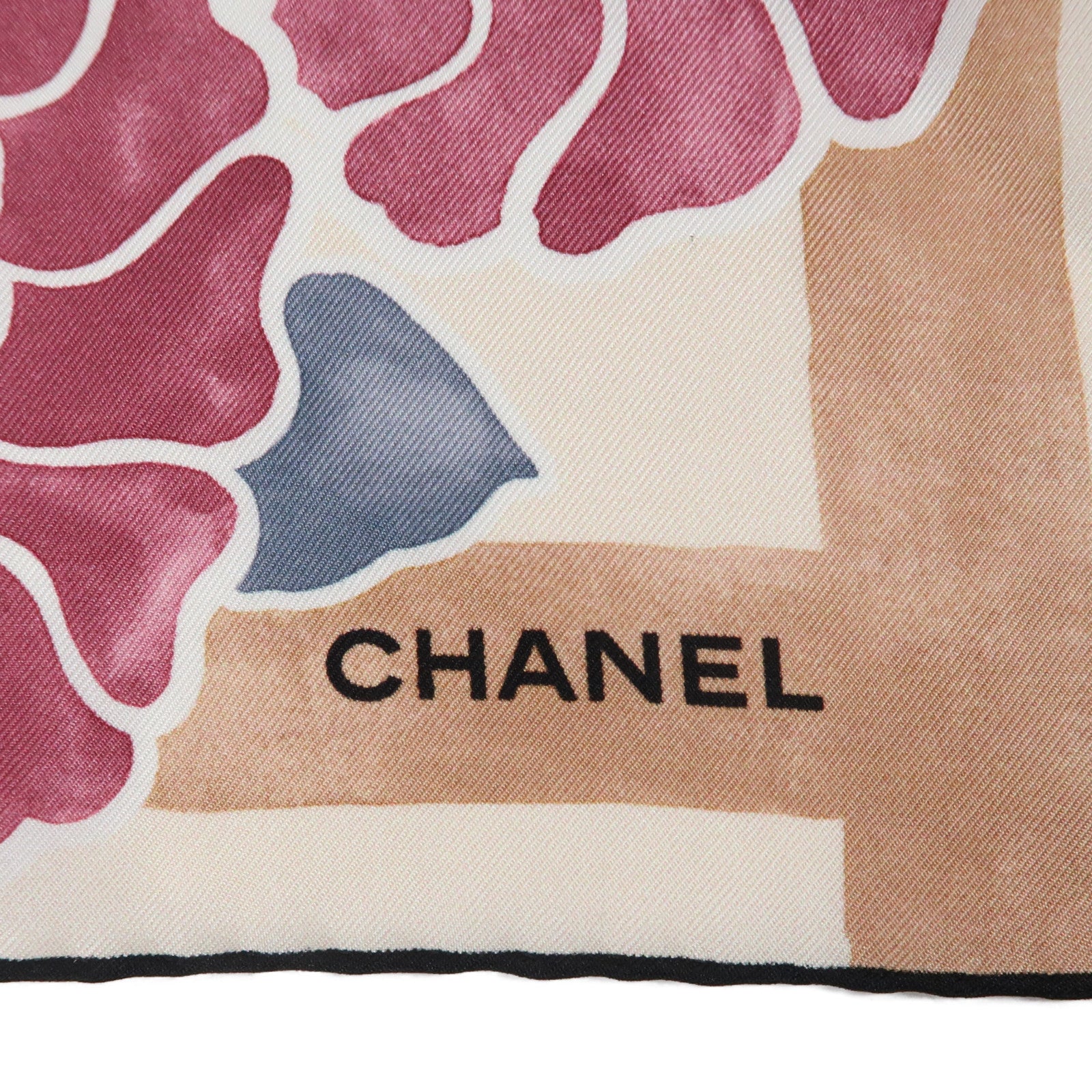 CHANEL 絲質Scarf 85x85cm圍巾米色/黑色/粉紅色
