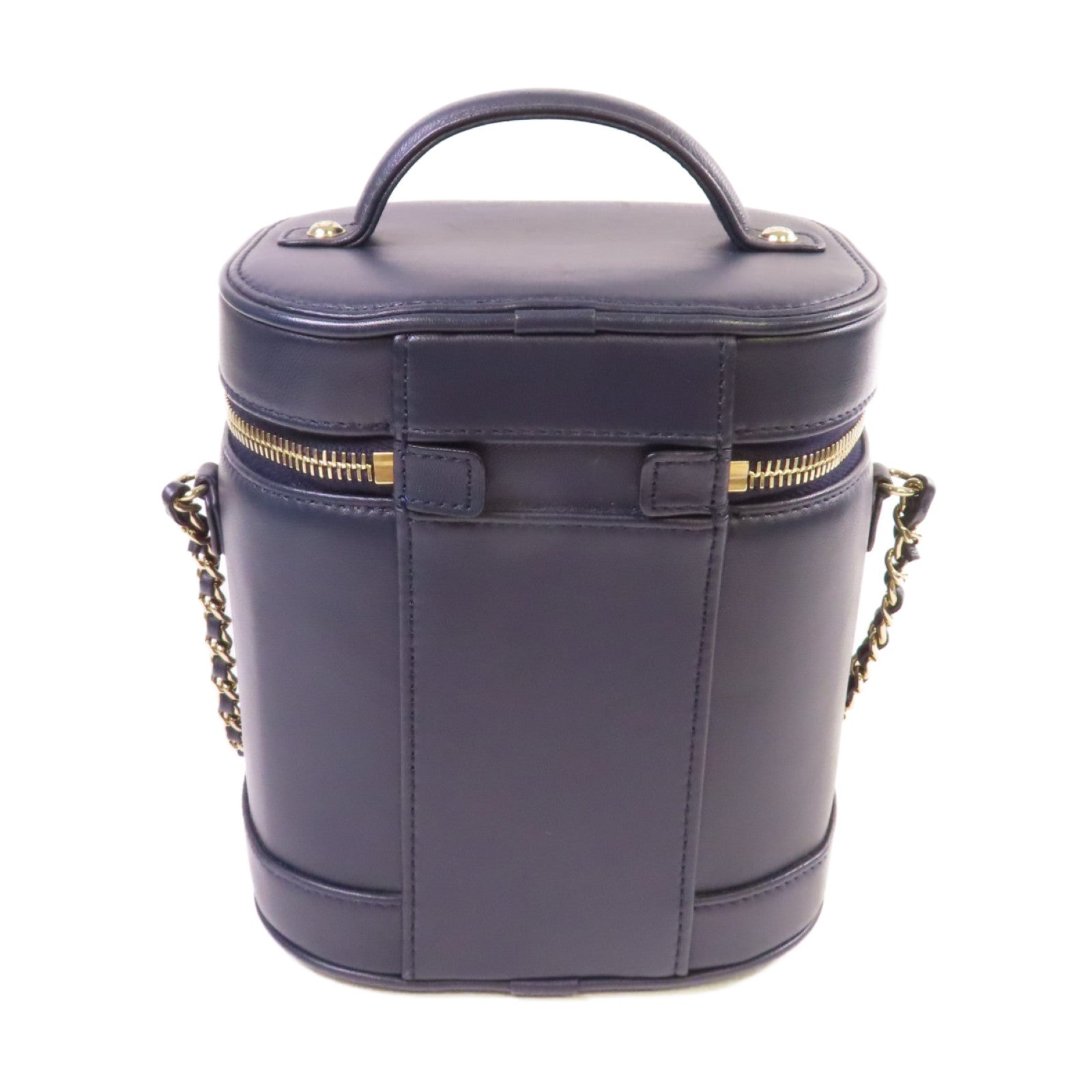 CHANEL 【激減優惠】羊皮皮革Vanity Case Chain Shoulder Bag鏈帶肩背袋深藍色