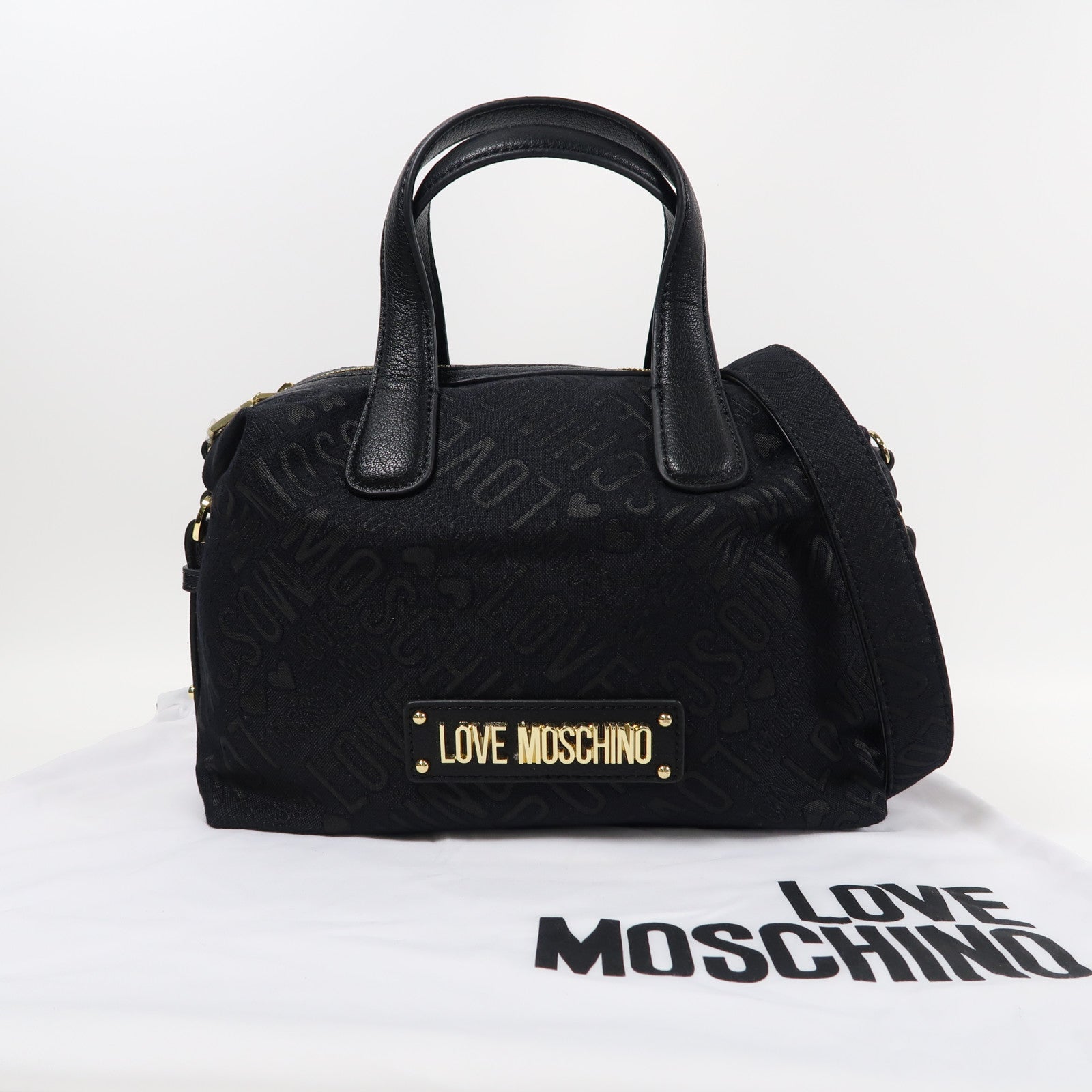 MOSCHINO 帆布2 Way Bag金扣手挽肩背兩用袋黑色