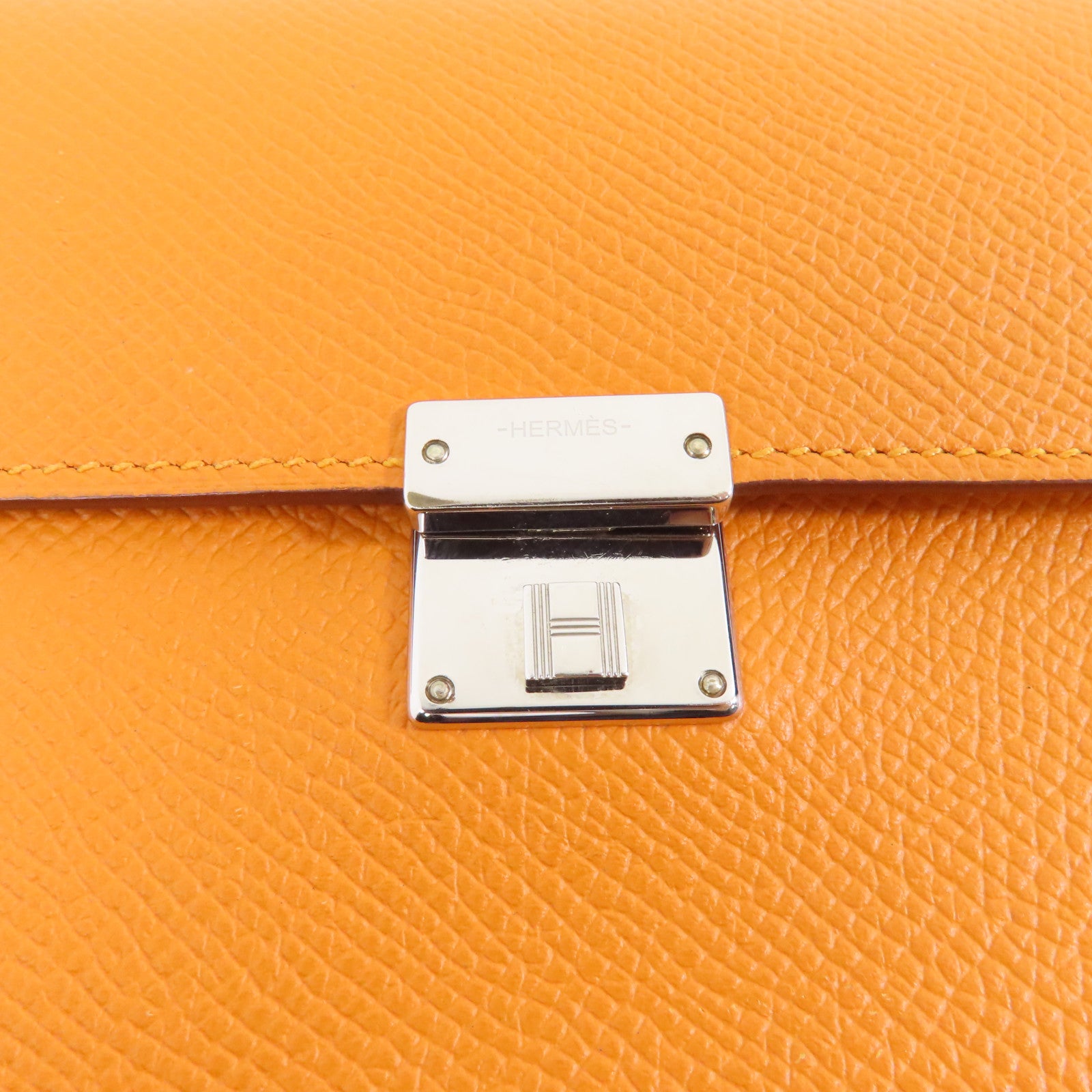HERMES Epsom皮革Clic 12銀扣錢包Orange/橙色