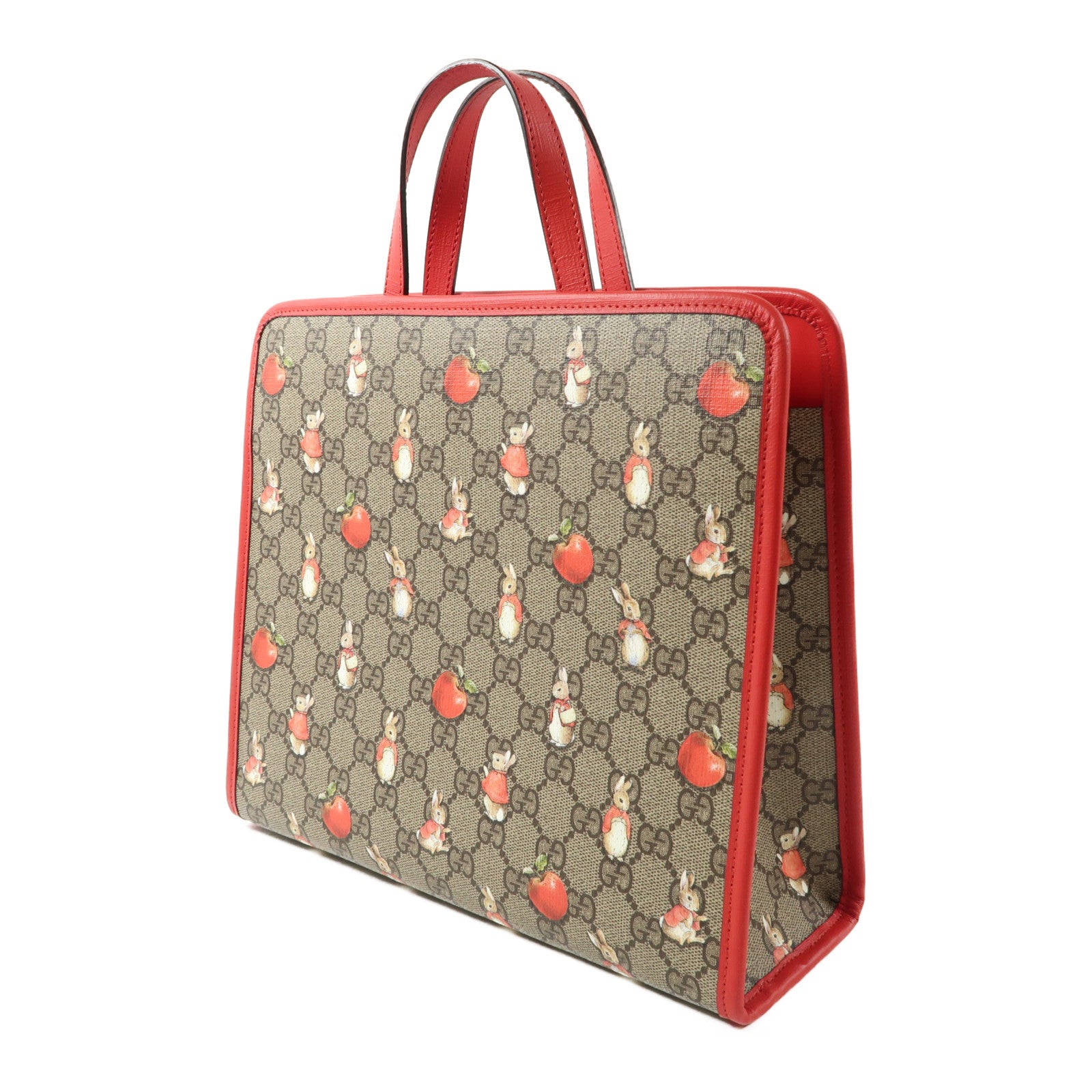 GUCCI 塗層帆布/皮革Peter Rabbit x Gucci Children's Tote Bag銀扣手挽袋棕色/紅色