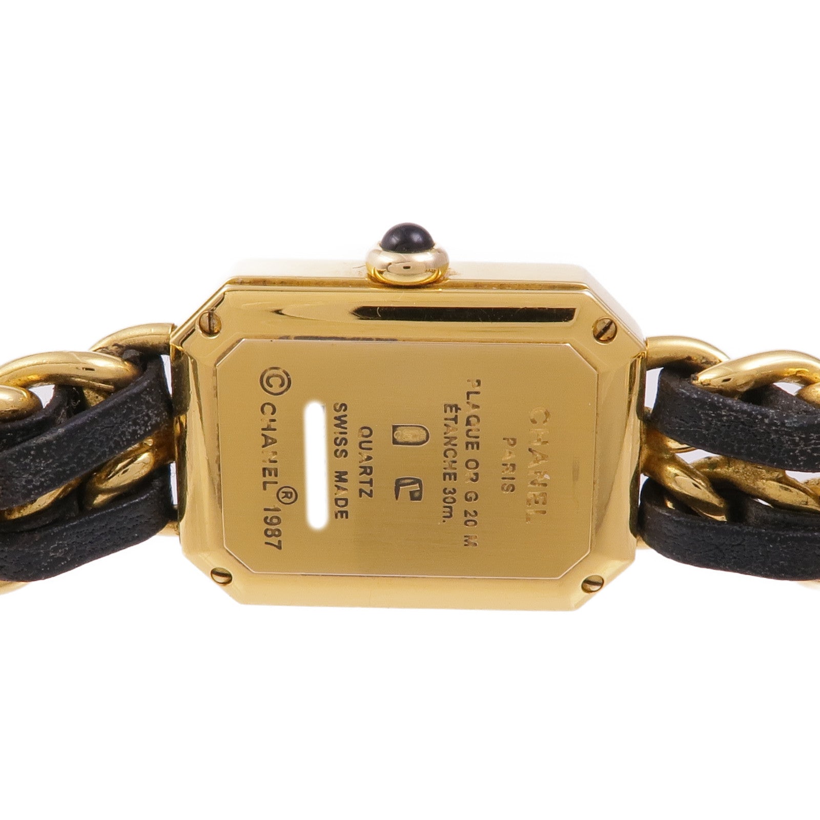 CHANEL CC Premiere M Quartz Watch Gold Plated Leather Black