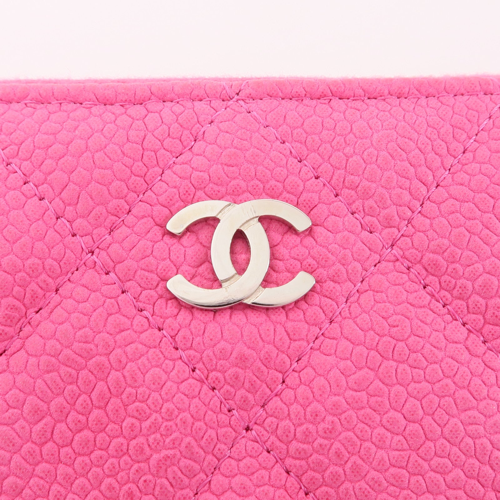 CHANEL 牛皮皮革Long Wallet銀扣長錢包粉紅色