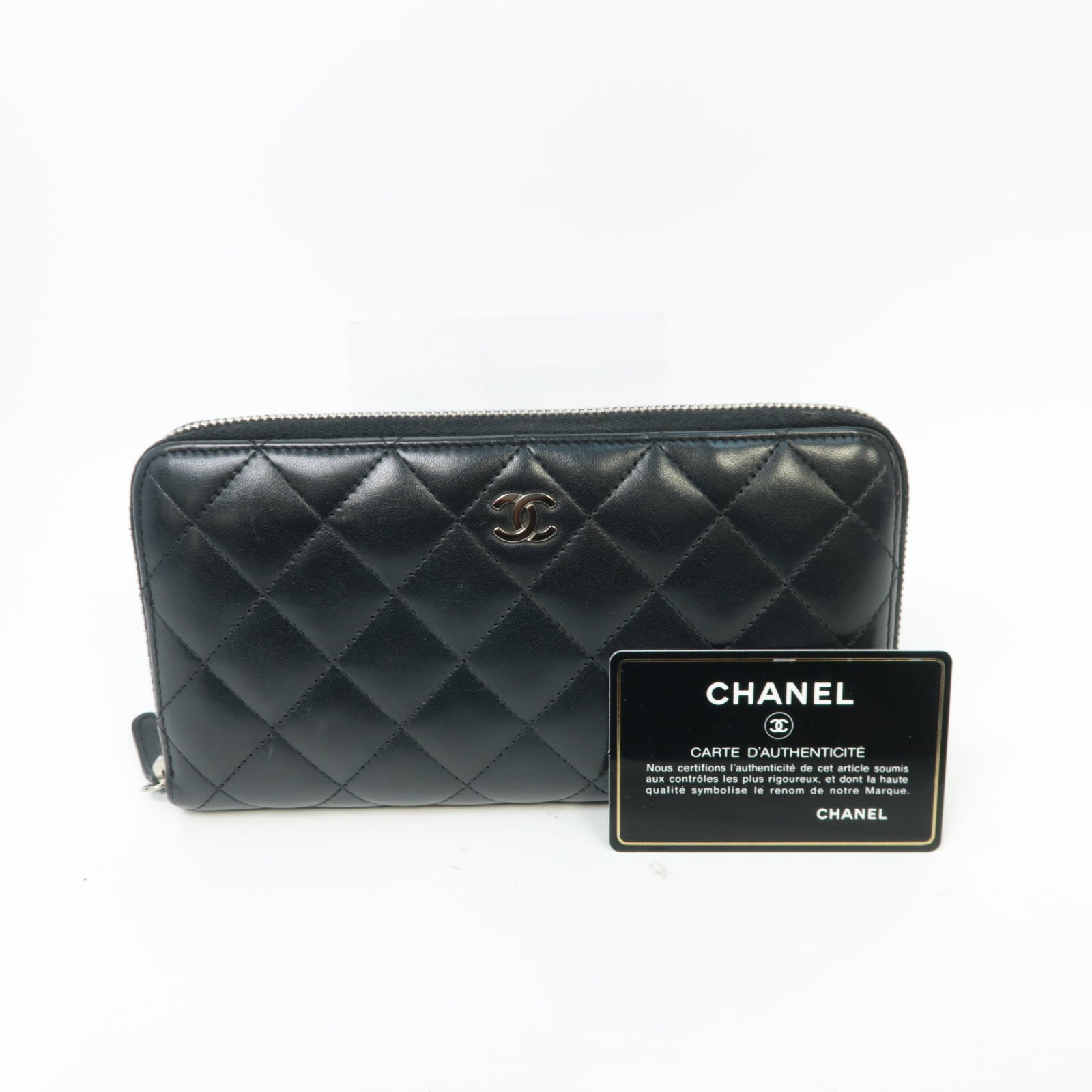 CHANEL 【激減優惠】菱格羊皮皮革Long Wallet銀扣長錢包黒色