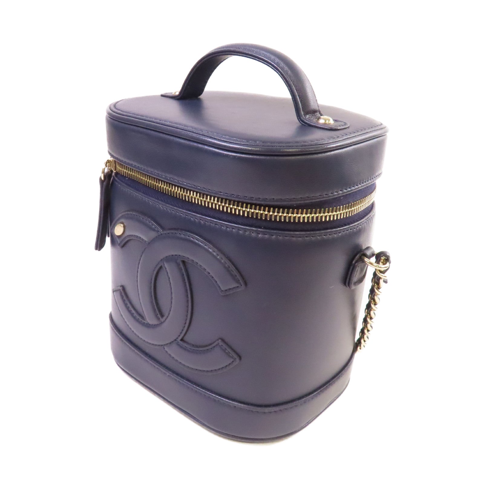 CHANEL 【激減優惠】羊皮皮革Vanity Case Chain Shoulder Bag鏈帶肩背袋深藍色