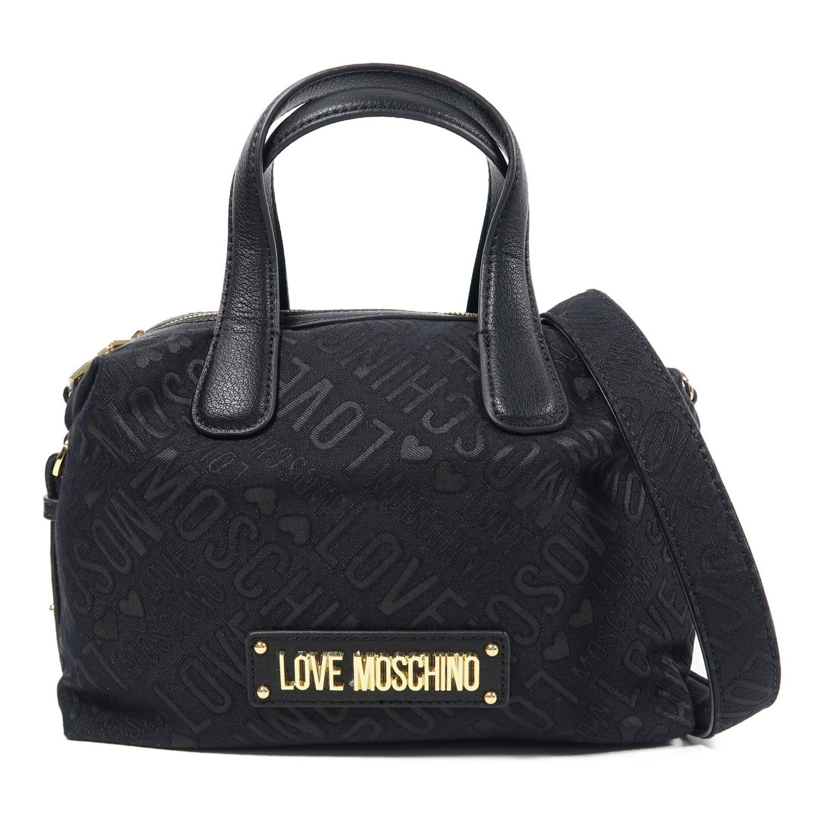 MOSCHINO 帆布2 Way Bag金扣手挽肩背兩用袋黑色