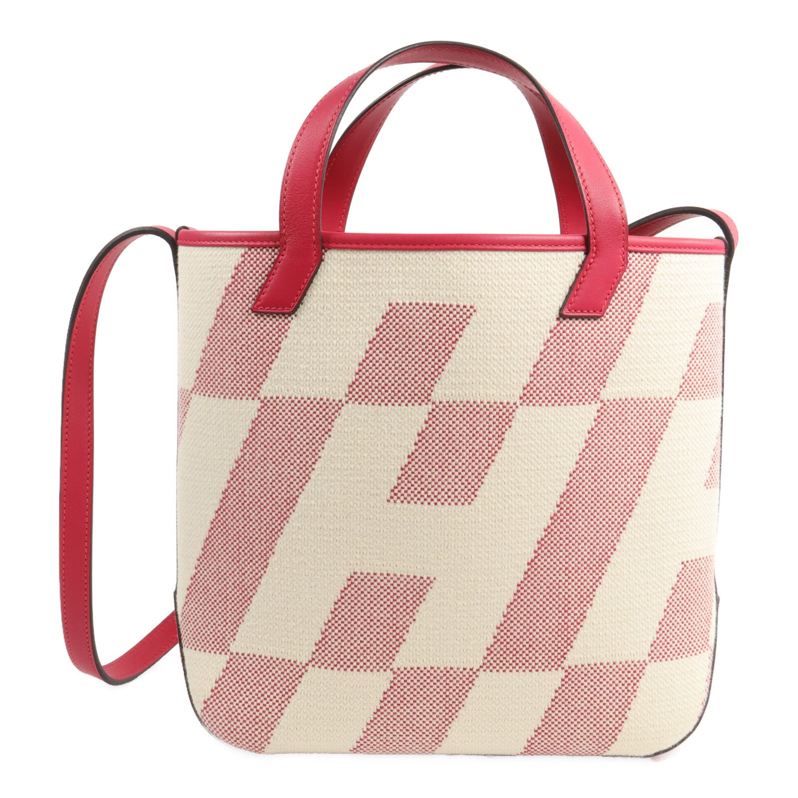 HERMES 帆布Cabas H En Biais 27手挽肩背兩用袋Framboise