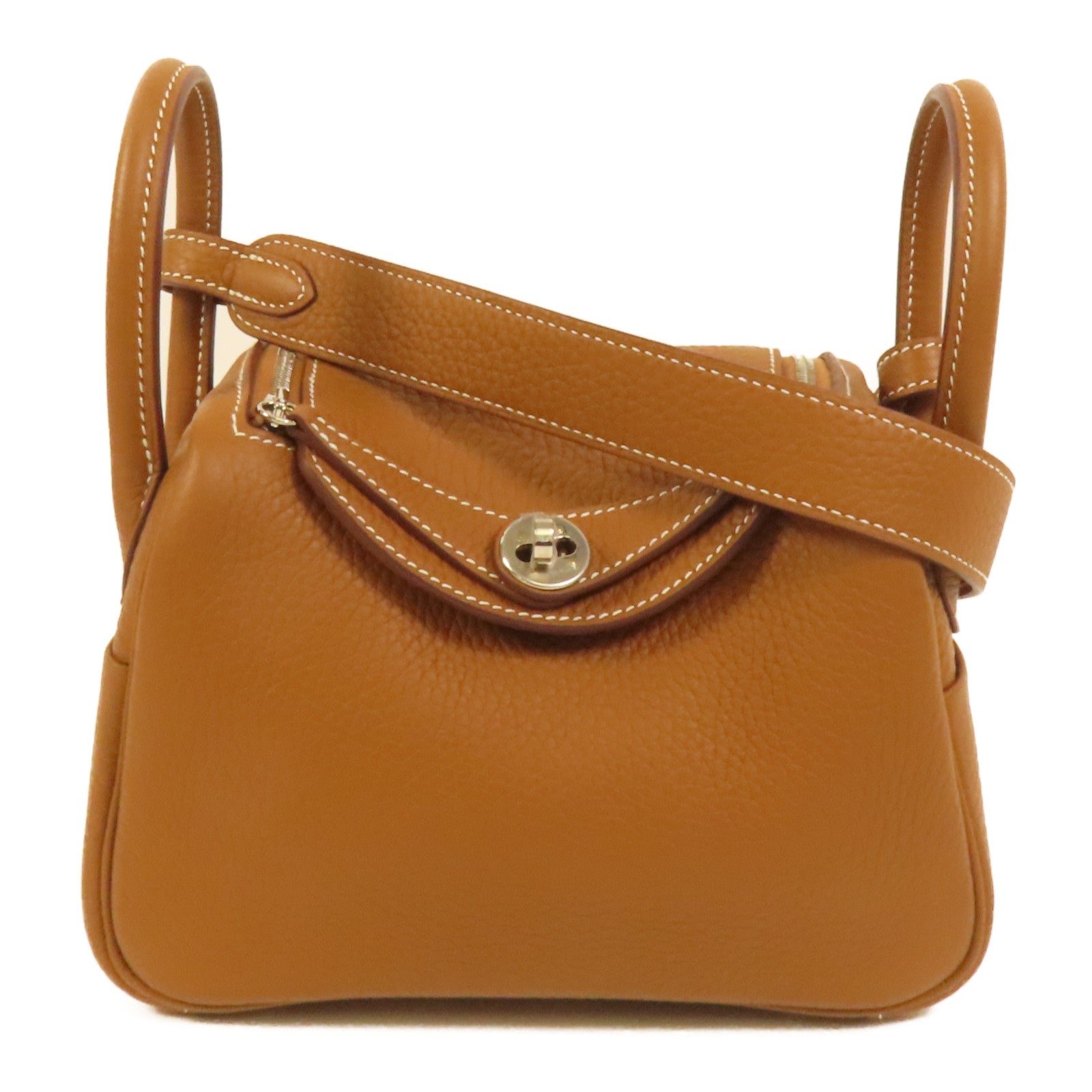 HERMES Clemence皮革Mini Lindy銀扣手挽肩背兩用袋Gold