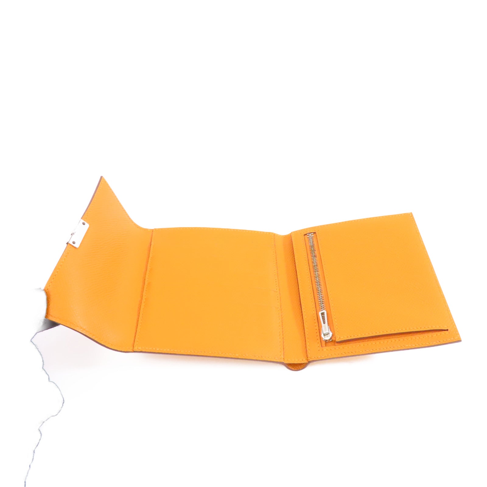 HERMES Epsom皮革Clic 12銀扣錢包Orange/橙色
