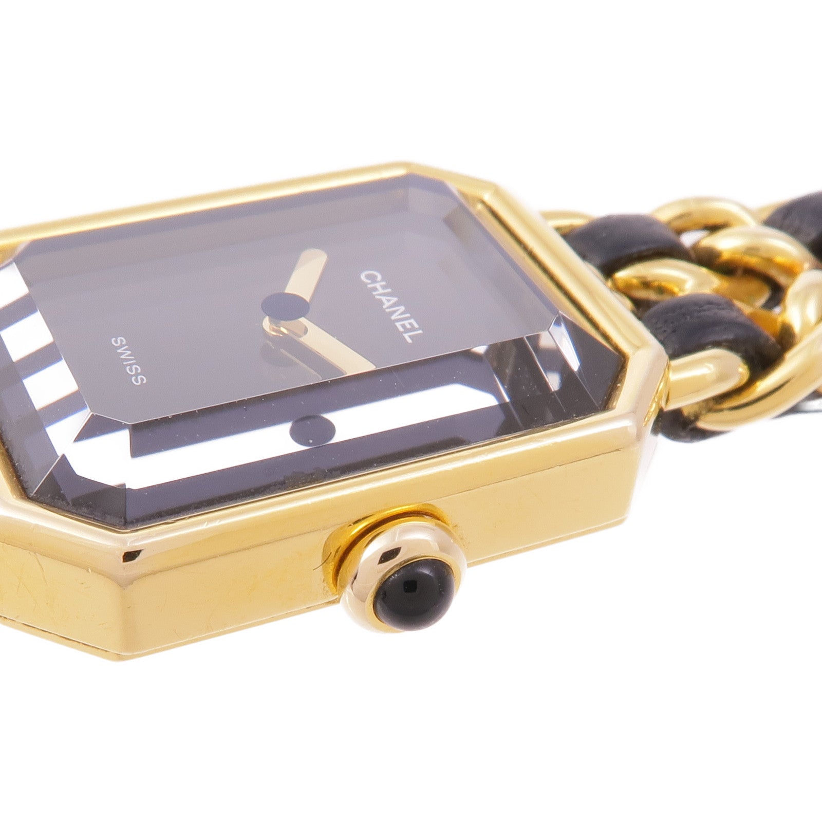 CHANEL CC Premiere M Quartz Watch Gold Plated Leather Black