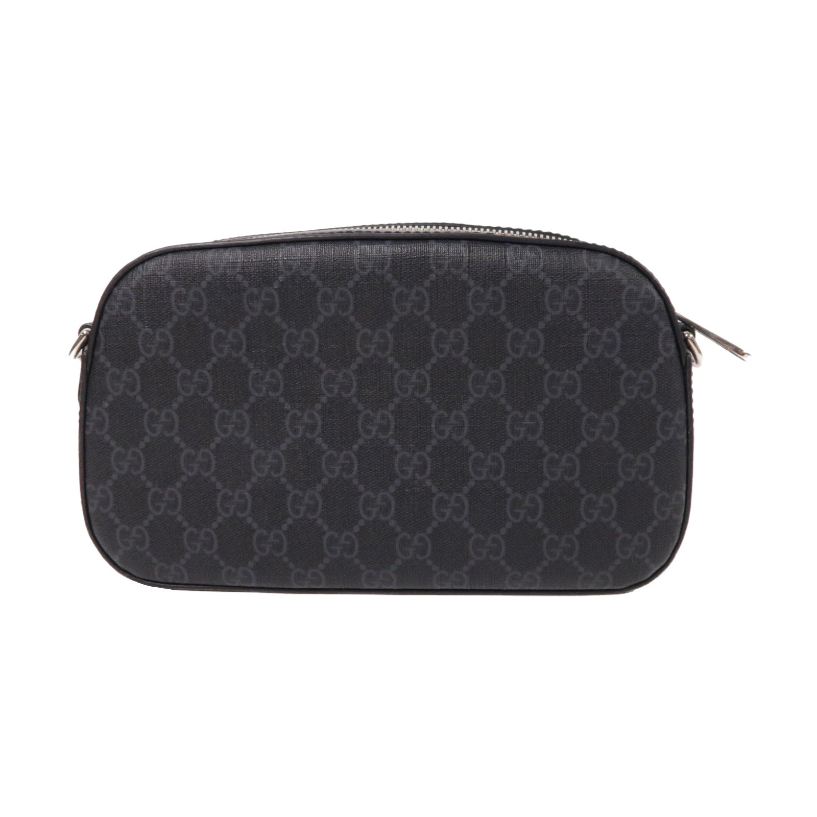 GUCCI 塗層帆布GG Supreme銀扣肩背袋黑色
