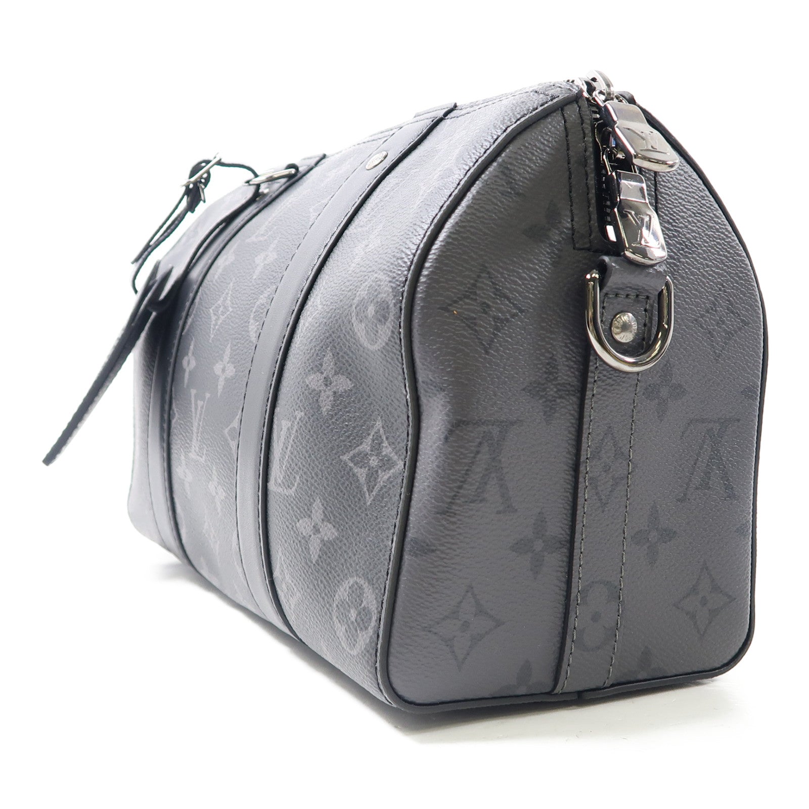 LOUIS VUITTON Monogram Eclipse Keepall Bandouliere銀扣肩背袋黑色