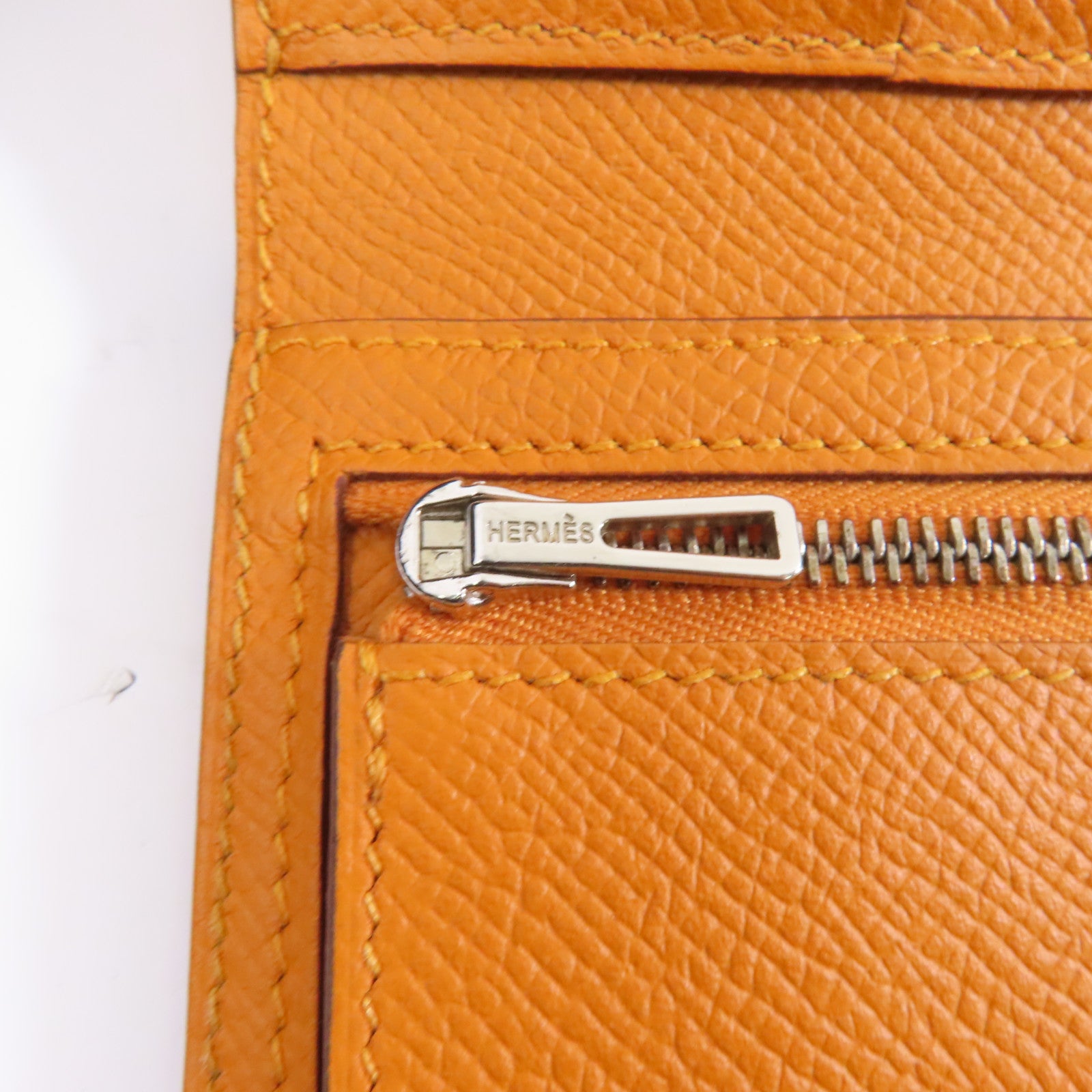 HERMES Epsom皮革Clic 12銀扣錢包Orange/橙色