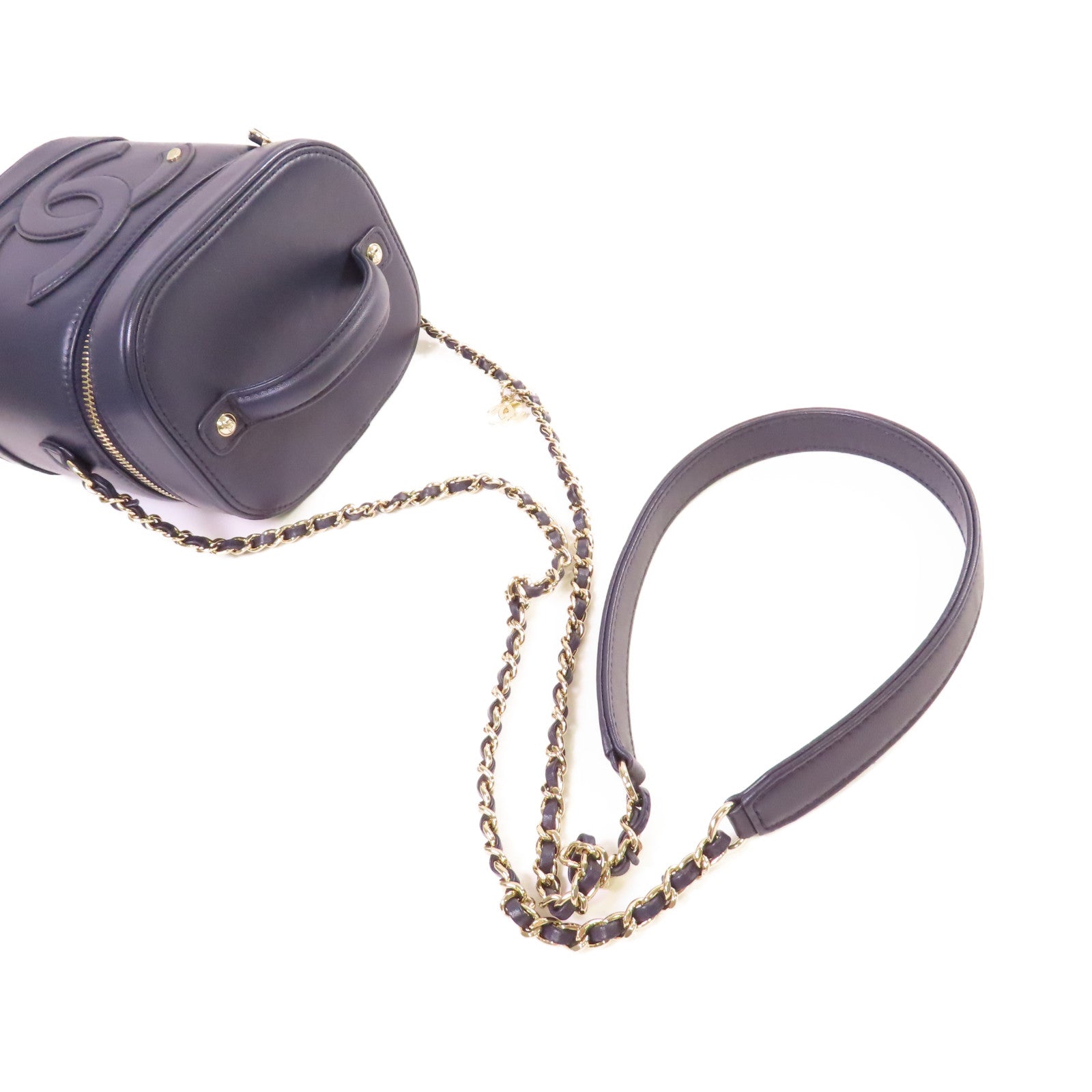 CHANEL 【激減優惠】羊皮皮革Vanity Case Chain Shoulder Bag鏈帶肩背袋深藍色
