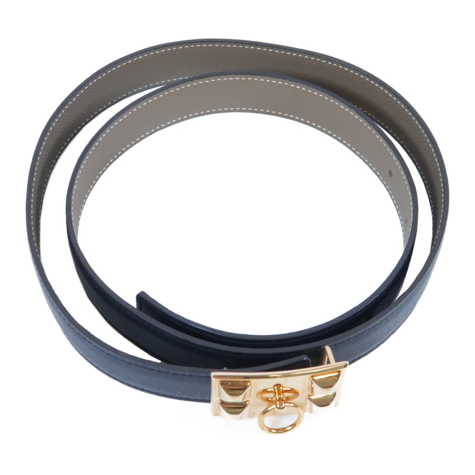 HERMES **【激減優惠】Epsom皮革Belt金扣皮帶Noir黑色/Etoupe大象灰色