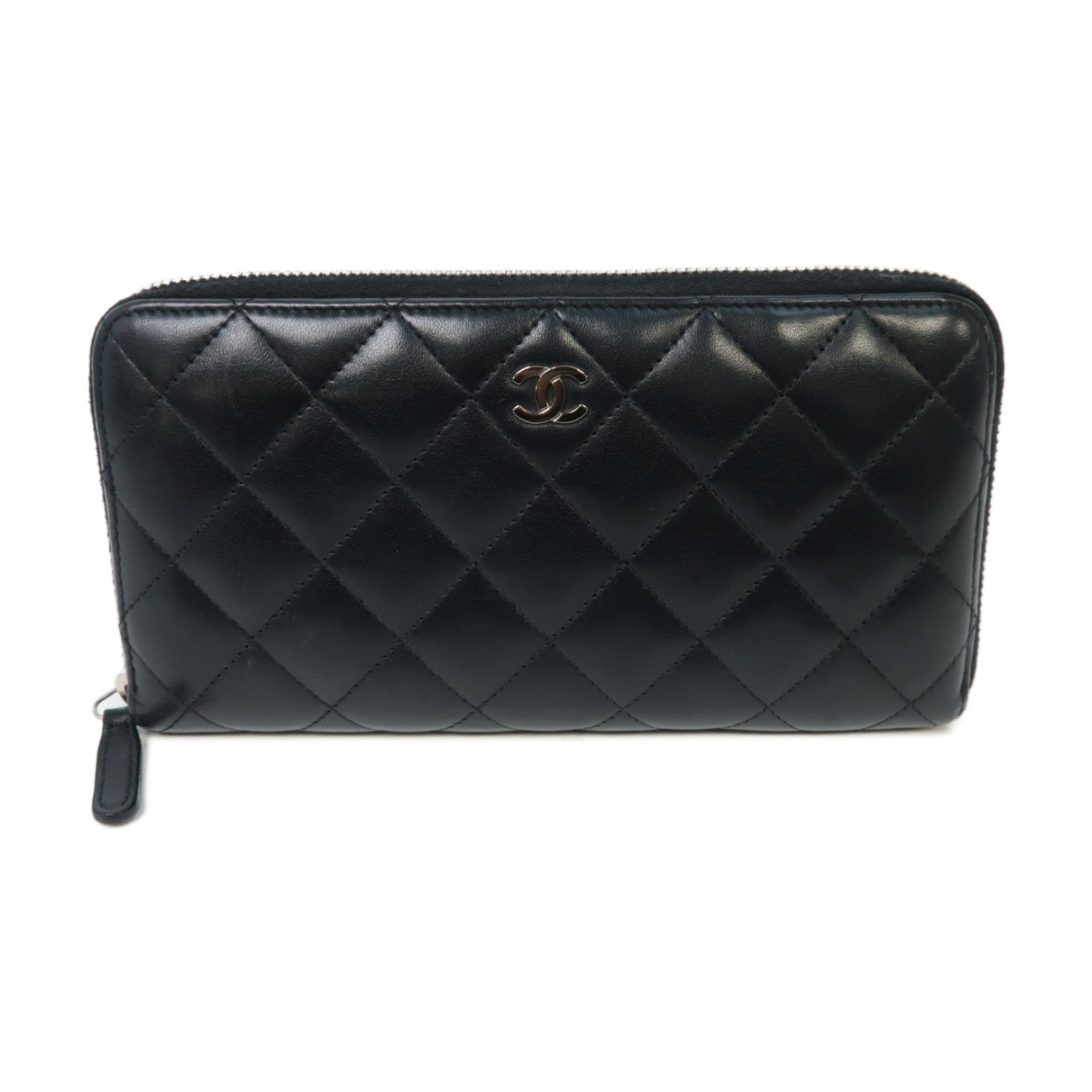 CHANEL 【激減優惠】菱格羊皮皮革Long Wallet銀扣長錢包黒色