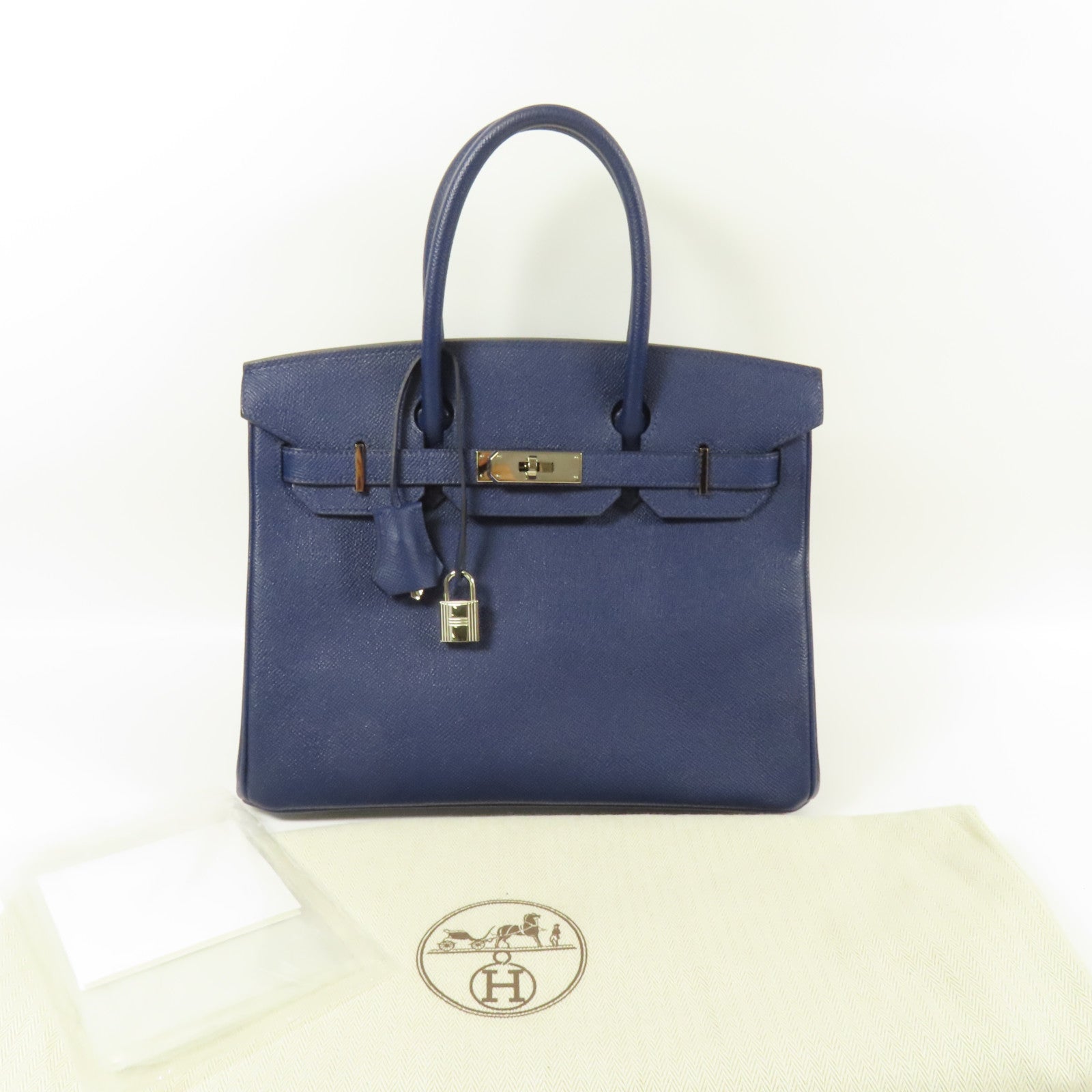 HERMES Epsom皮革Birkin 30銀扣手挽袋Bleu Saphir