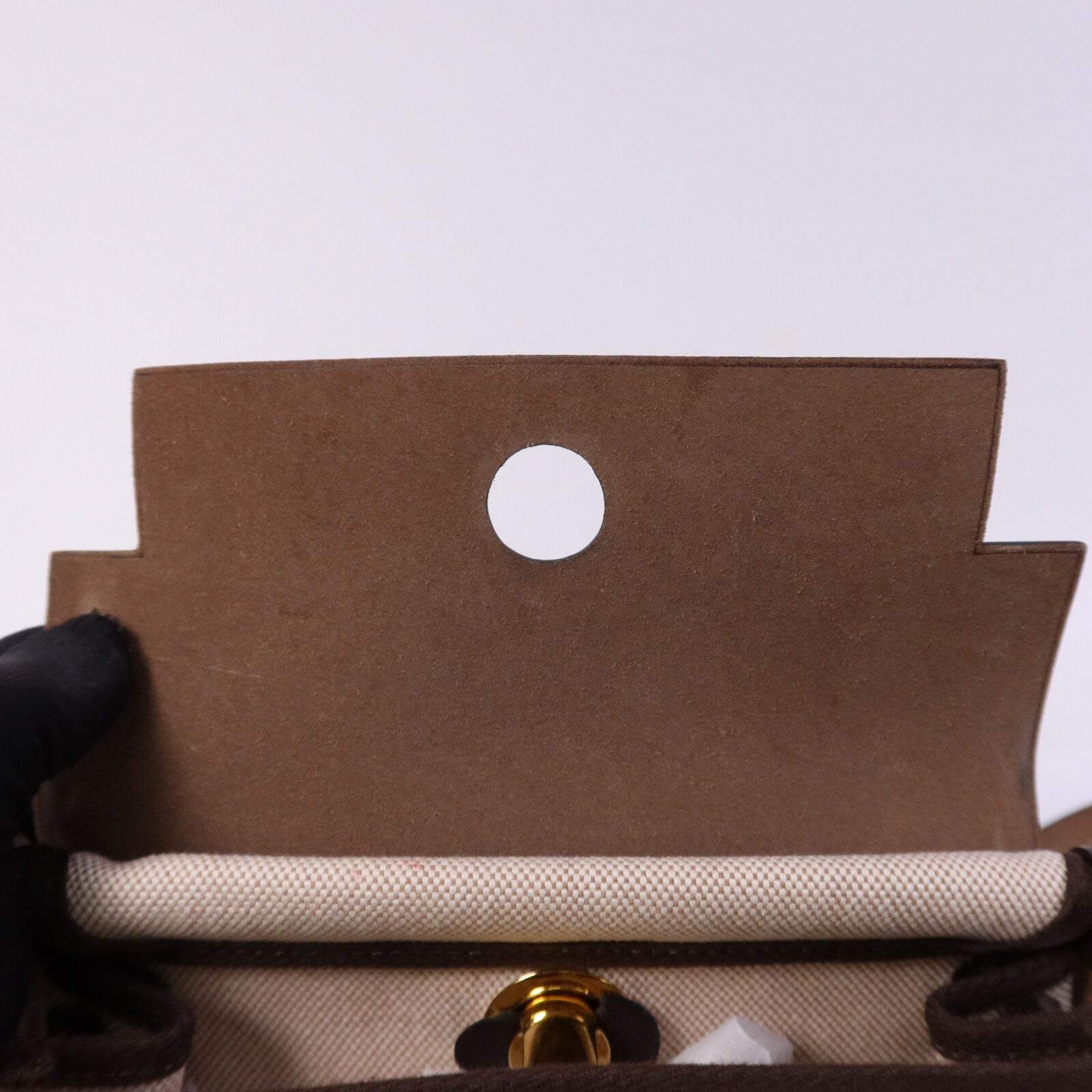 HERMES 帆布/Hunter皮革Mini Herbag金扣肩背袋Chocolat
