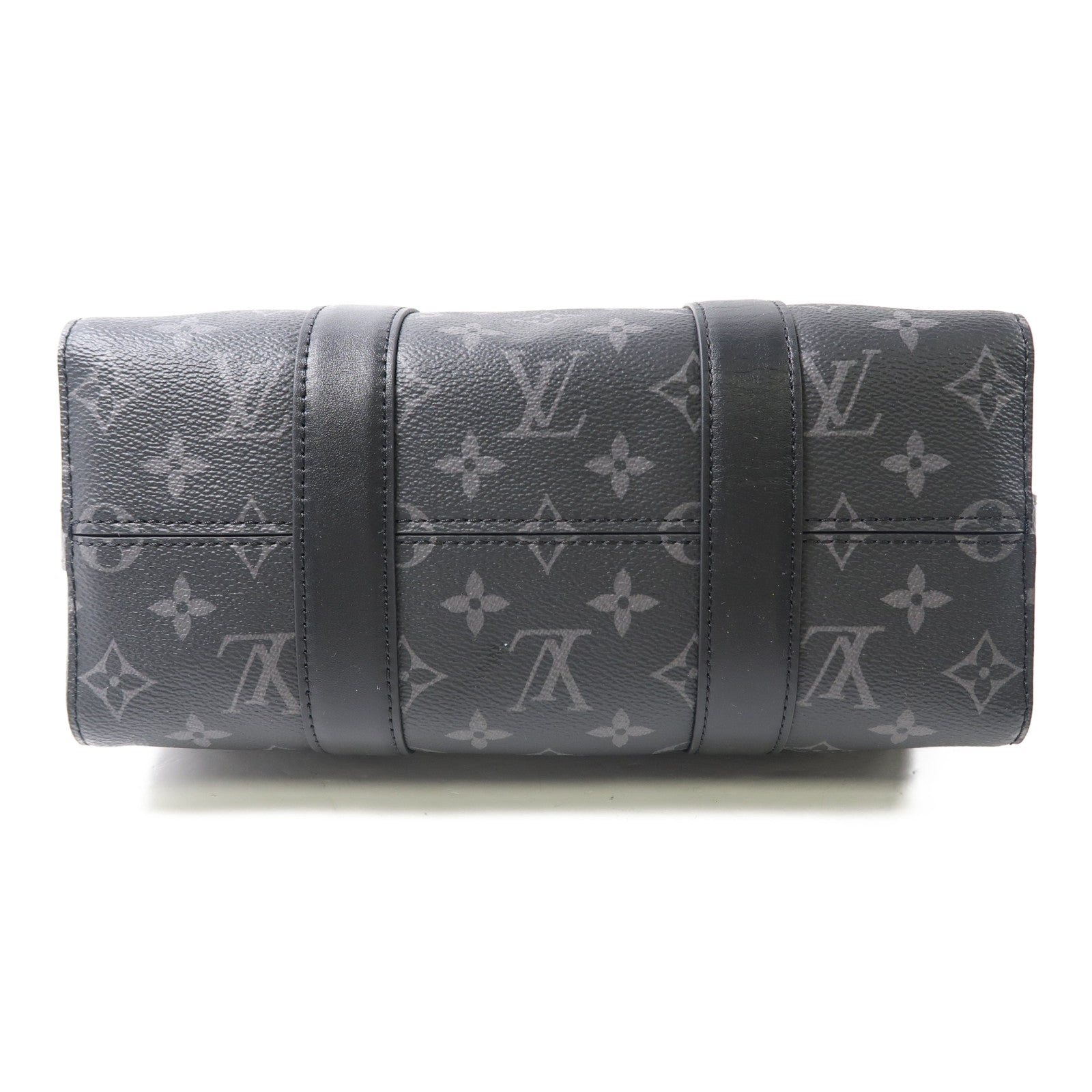 LOUIS VUITTON Monogram Eclipse Keepall Bandouliere銀扣肩背袋黑色