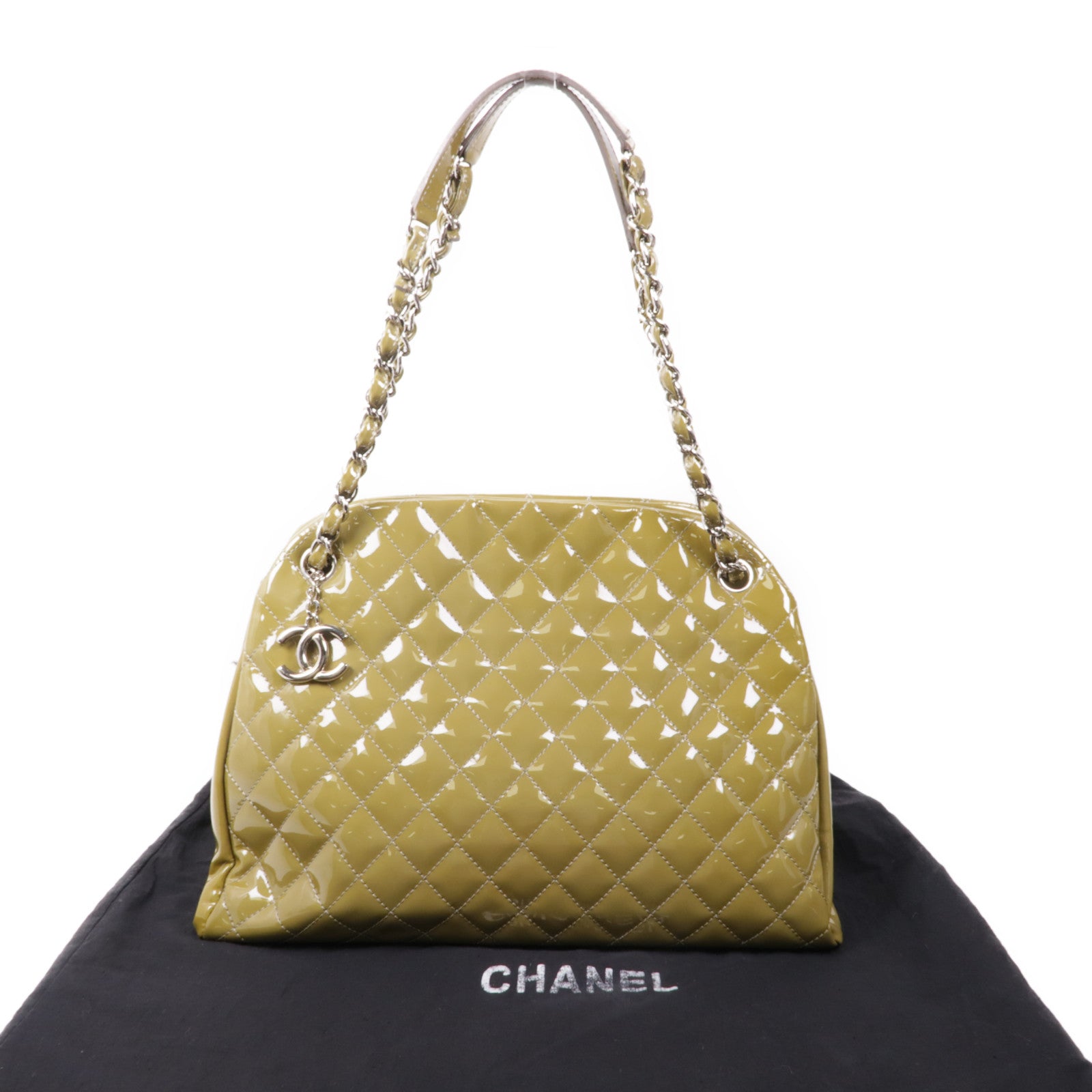 CHANEL 漆皮皮革Chain Shoulder銀扣鏈帶肩背袋