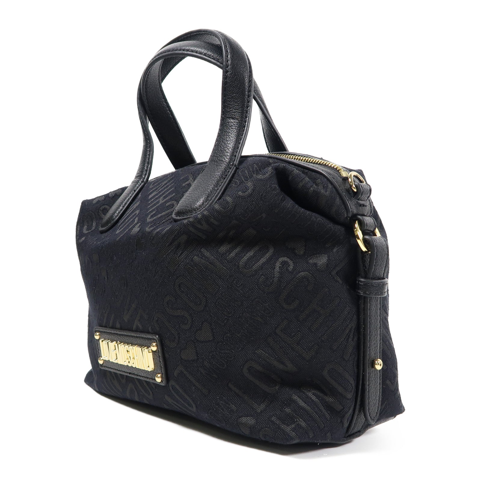 MOSCHINO 帆布2 Way Bag金扣手挽肩背兩用袋黑色