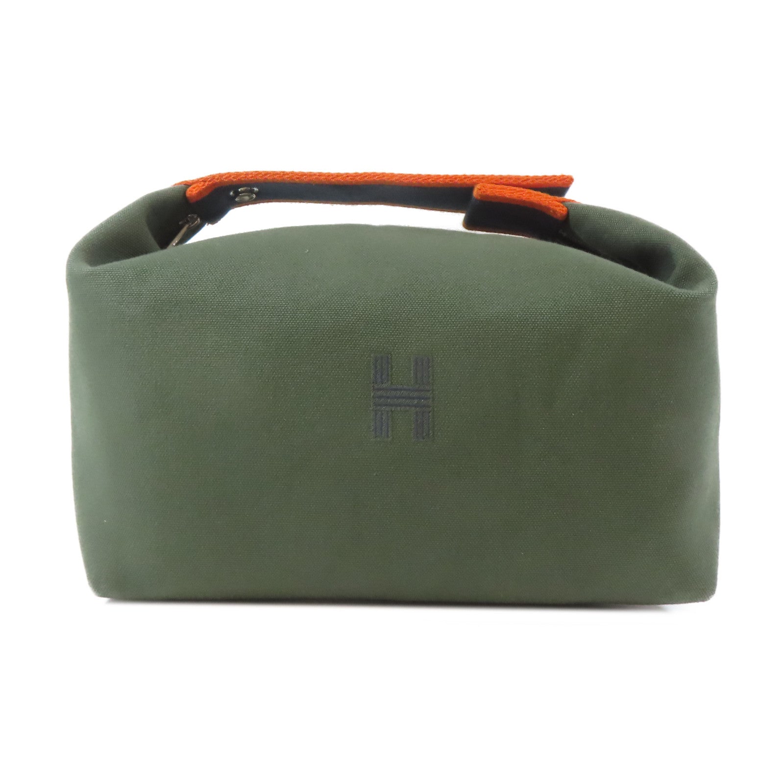 HERMES 帆布Bride-A-Brac Case銀扣手挽袋綠色