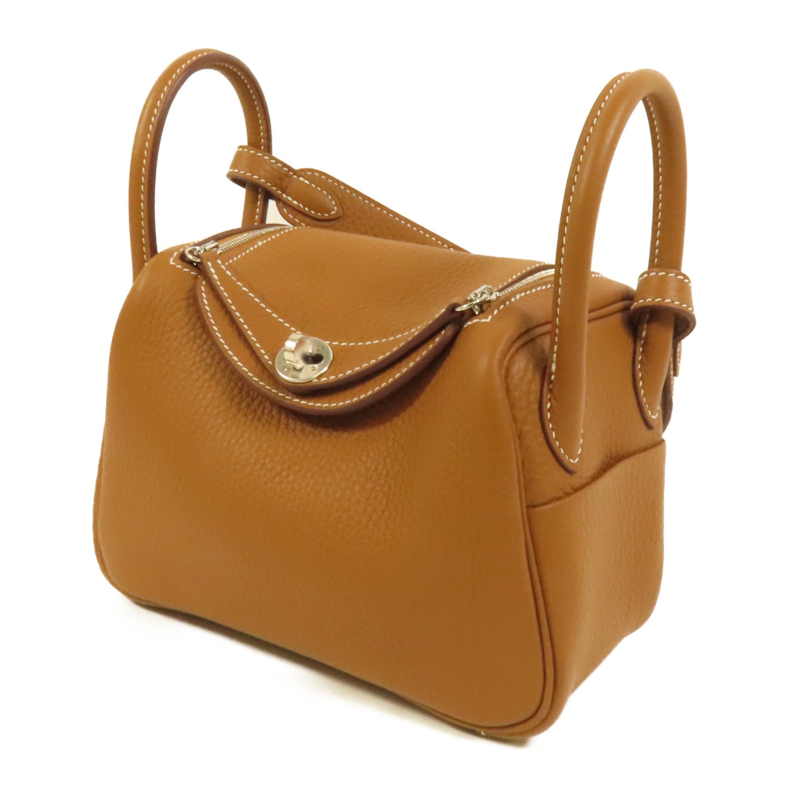 HERMES Clemence皮革Mini Lindy銀扣手挽肩背兩用袋Gold
