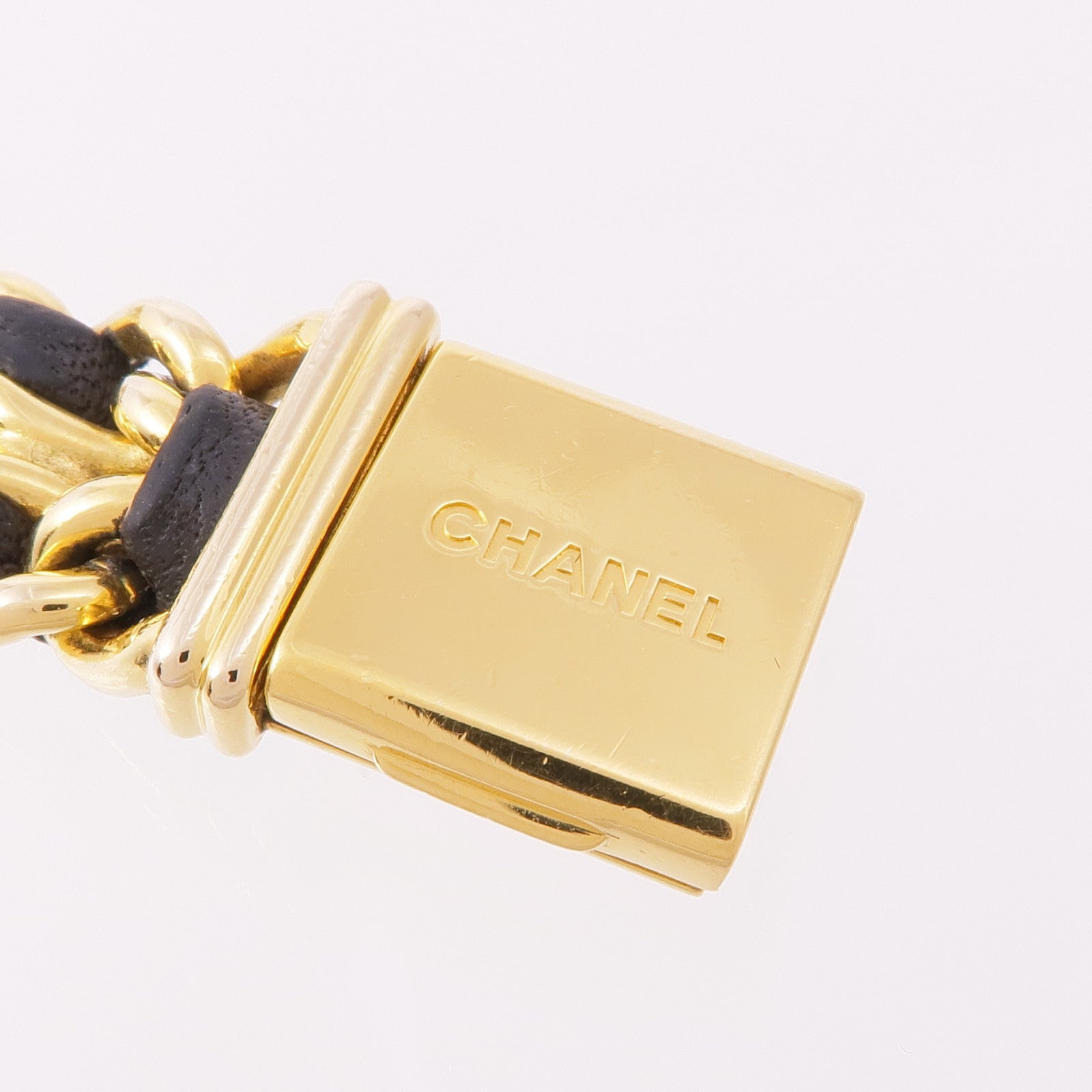 CHANEL CC Premiere M Quartz Watch Gold Plated Leather Black