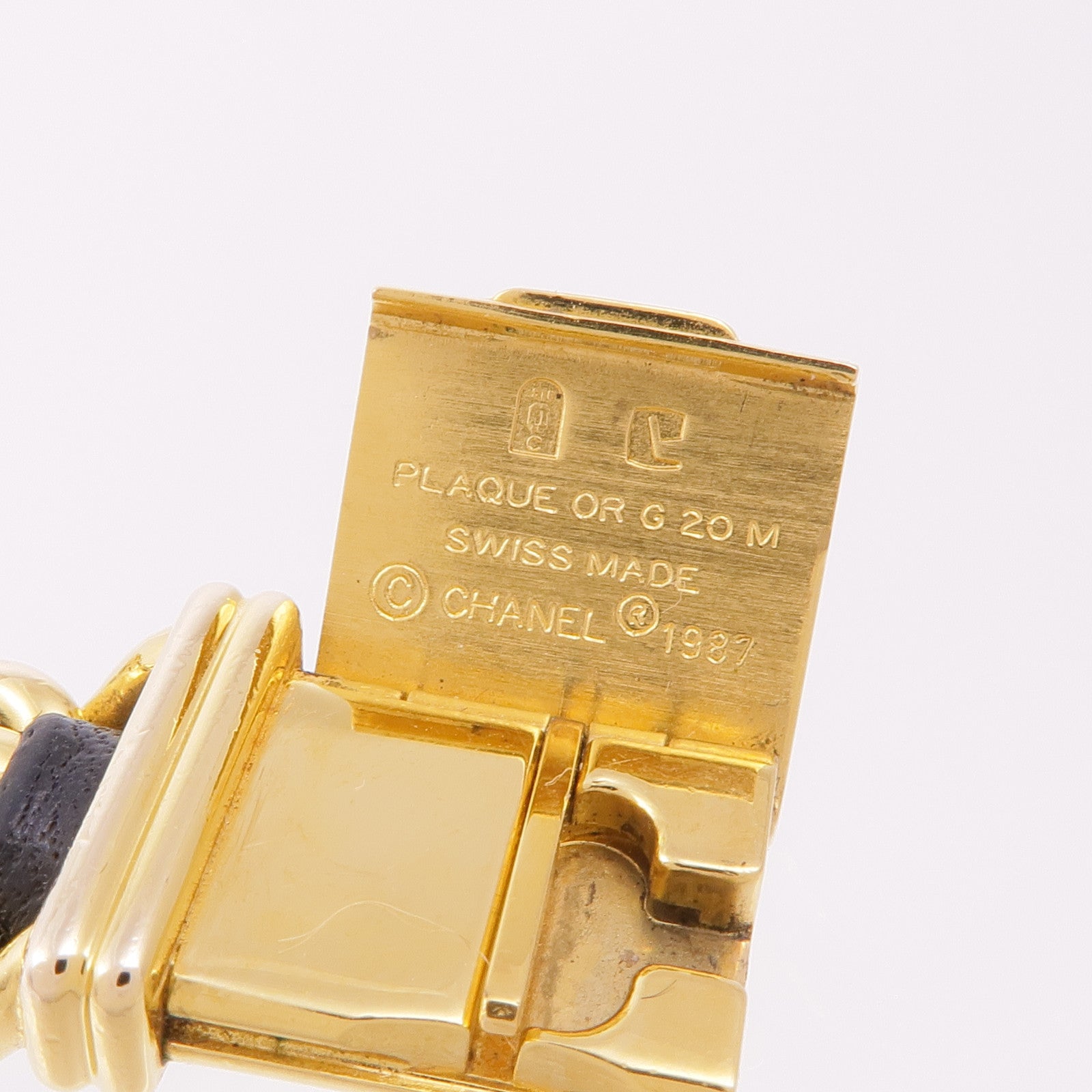 CHANEL CC Premiere M Quartz Watch Gold Plated Leather Black