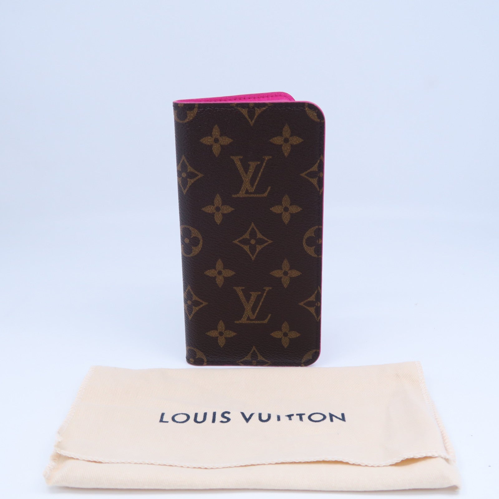 LOUIS VUITTON 【清倉大減價】Monogram iPhone 8 Plus Folio Case手機殼啡色/粉紅色