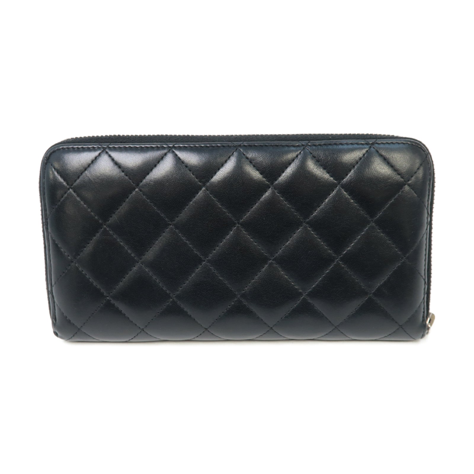 CHANEL 【激減優惠】菱格羊皮皮革Long Wallet銀扣長錢包黒色