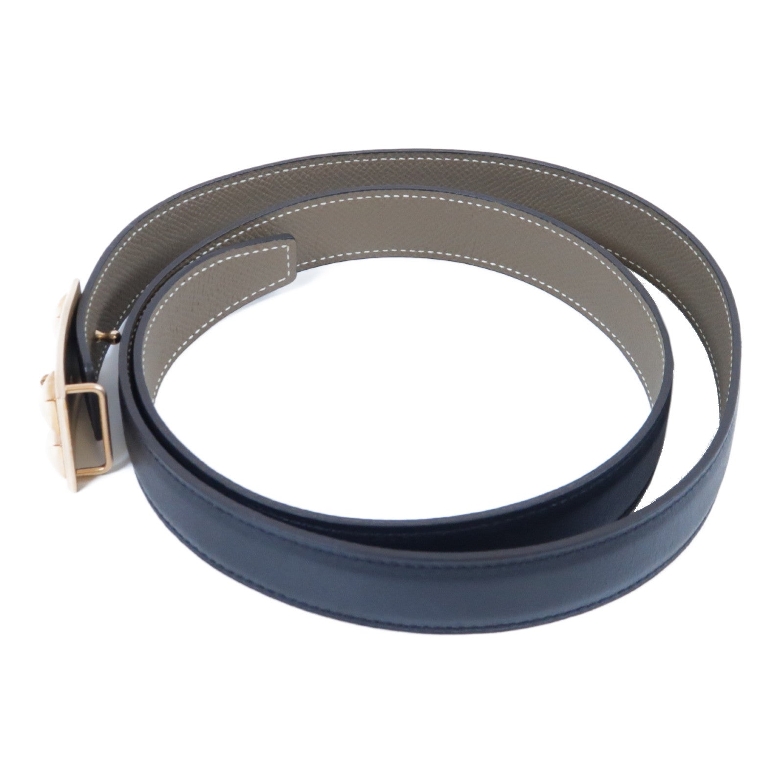HERMES **【激減優惠】Epsom皮革Belt金扣皮帶Noir黑色/Etoupe大象灰色