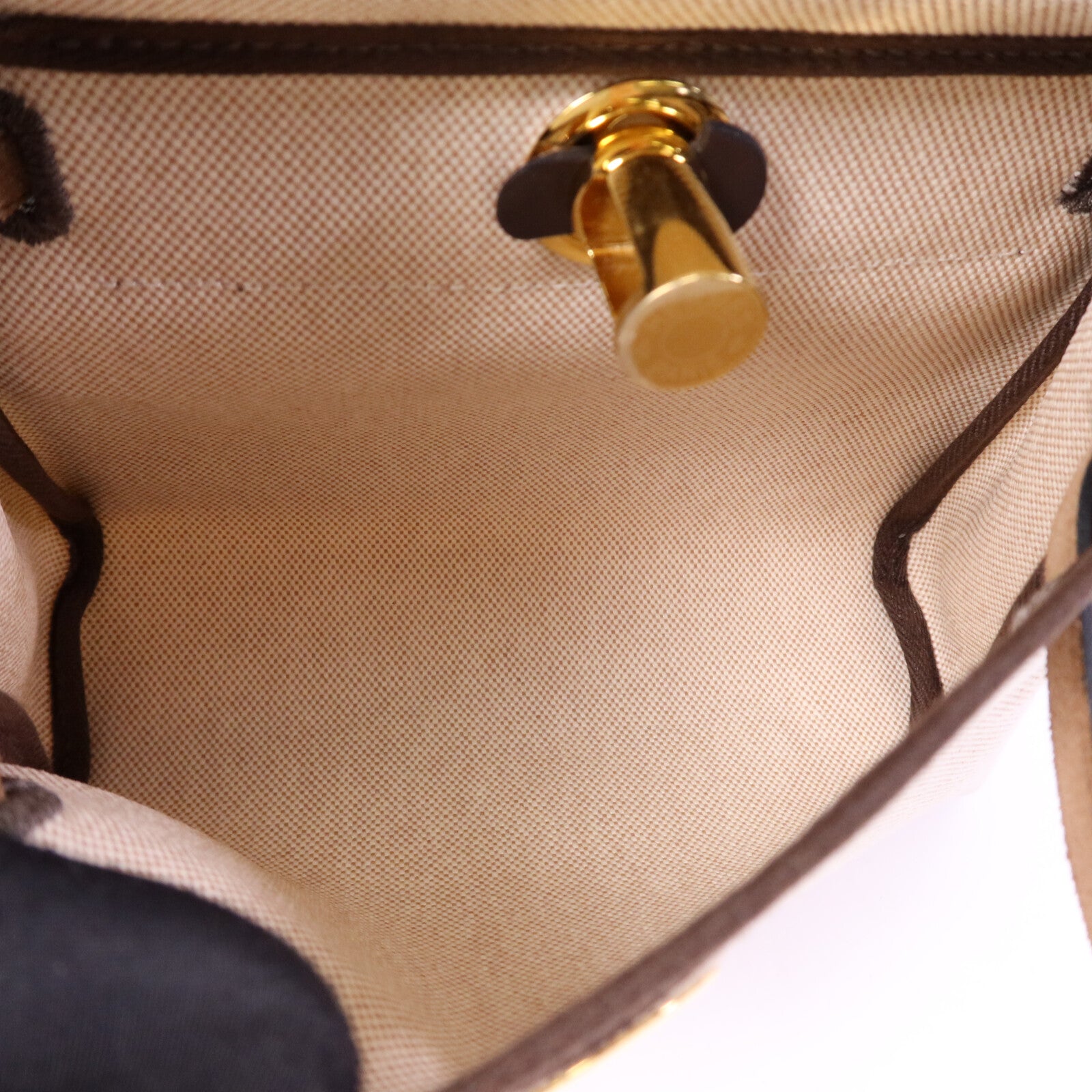 HERMES 帆布/Hunter皮革Mini Herbag金扣肩背袋Chocolat
